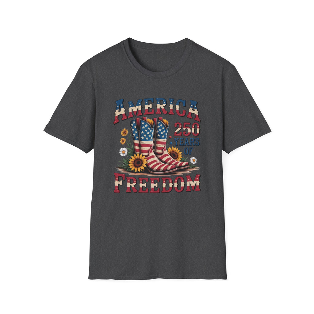 Patriotic Cowboy Boots & Sunflowers America 250 Years of Freedom T-Shirt