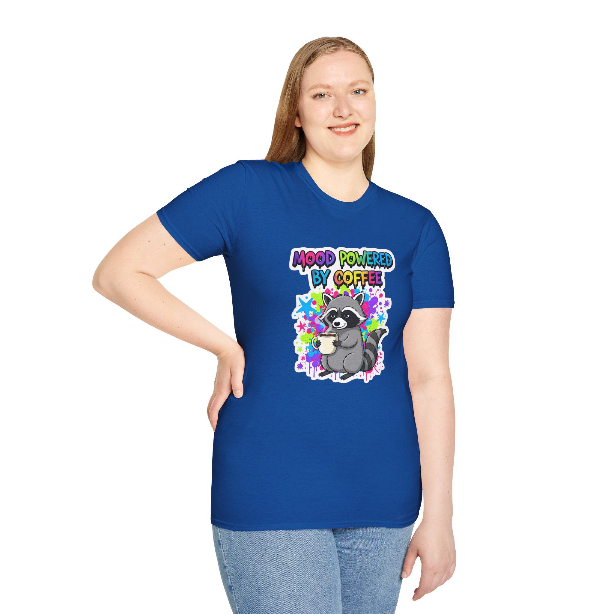 "Mood Powered by Coffee"- Raccoon T-Shirt
