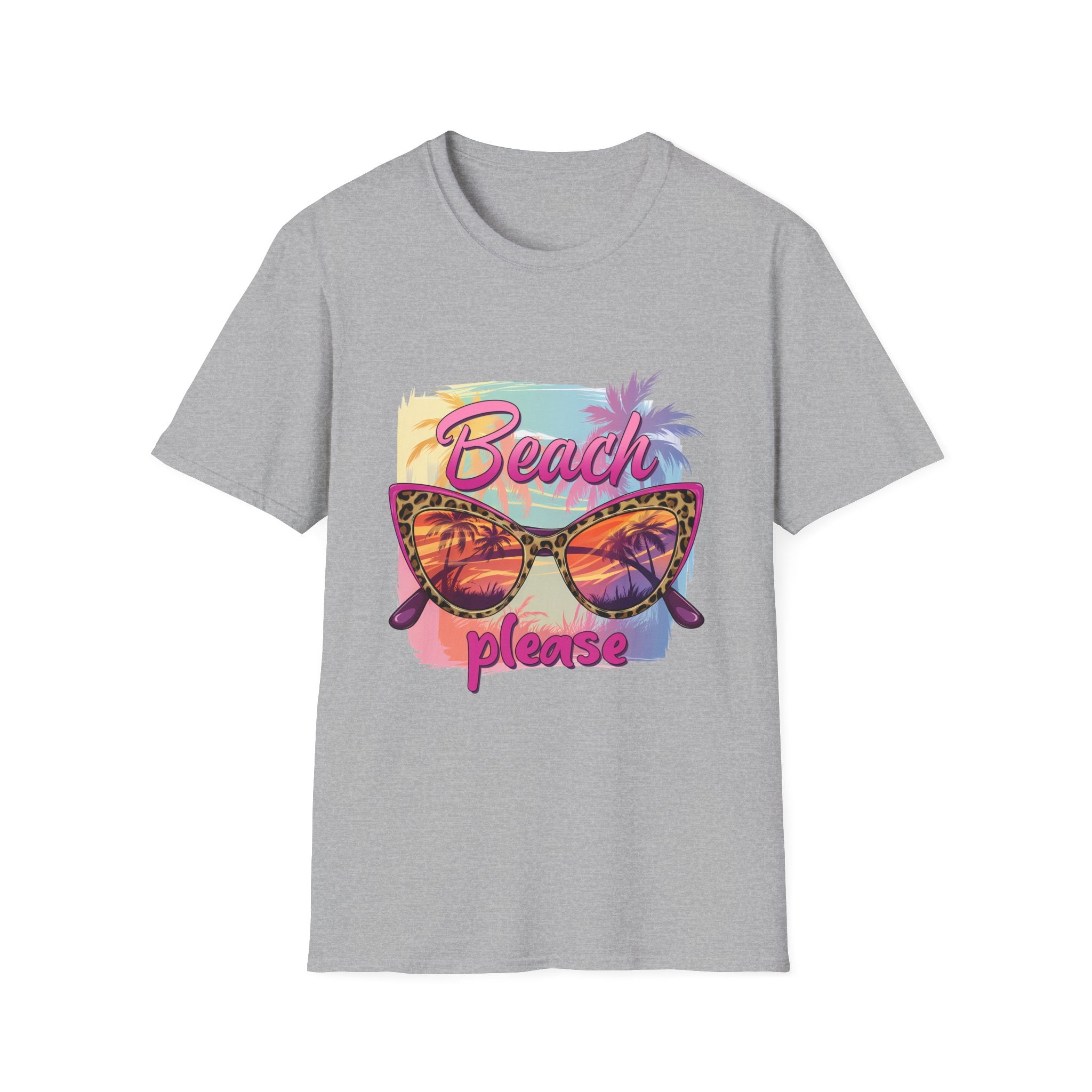 "Beach Please" Retro Sunglasses Tropical Vacation Tee