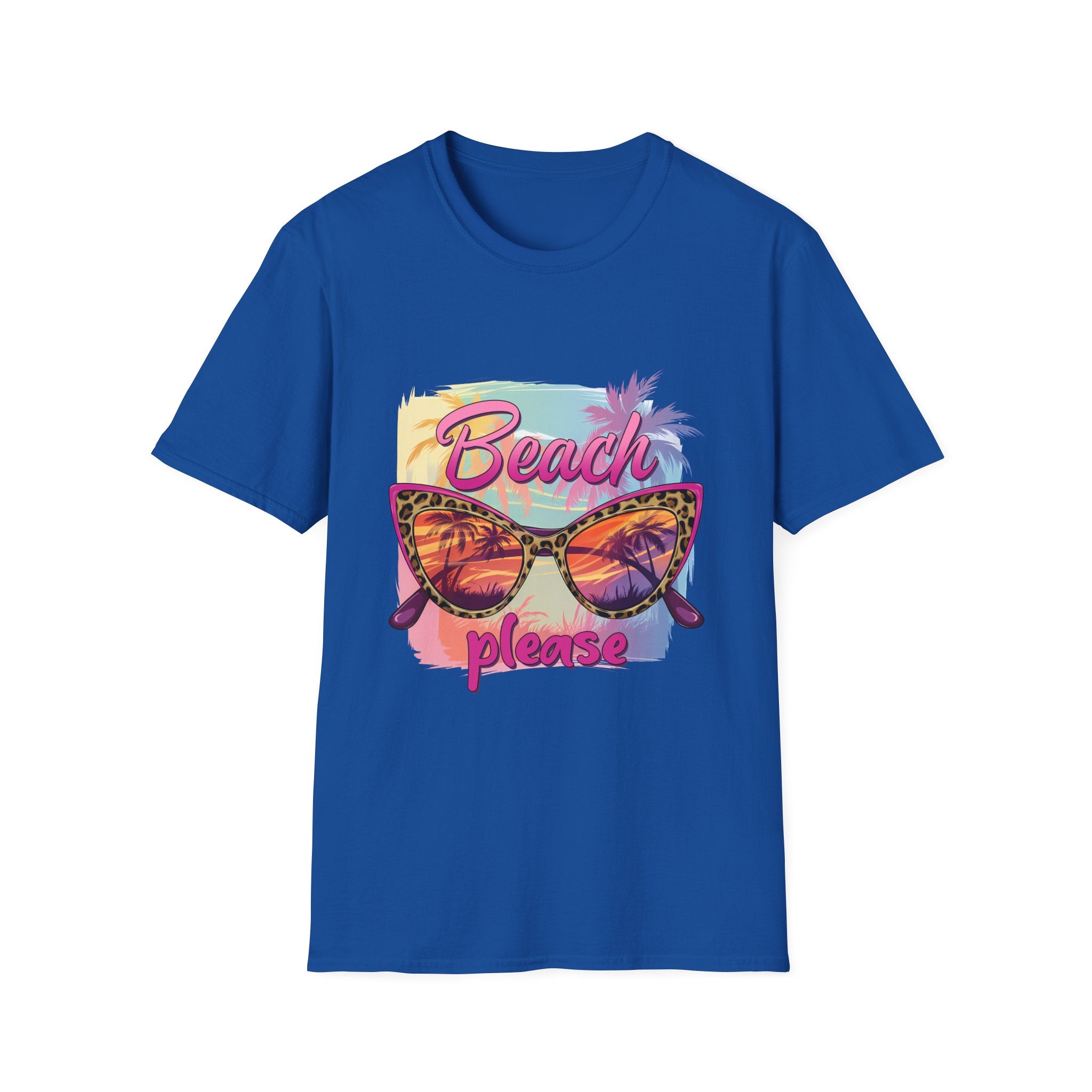 "Beach Please" Retro Sunglasses Tropical Vacation Tee