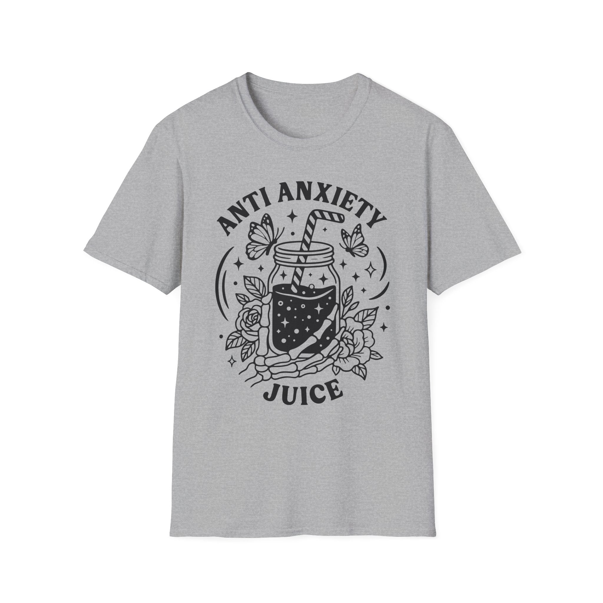 Anti-Anxiety Juice Cute Mason Jar Graphic Tee for Stress Relief & Self-Care