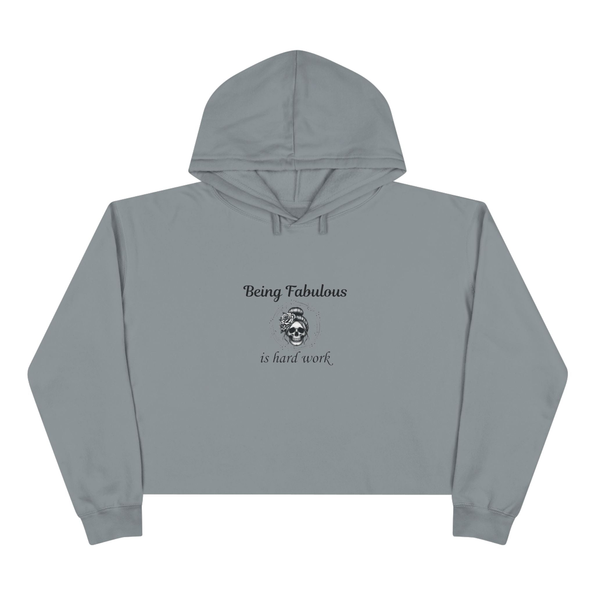 "Being Fabulous Is Hard Work" Skull Graphic-Cropped Hoodie