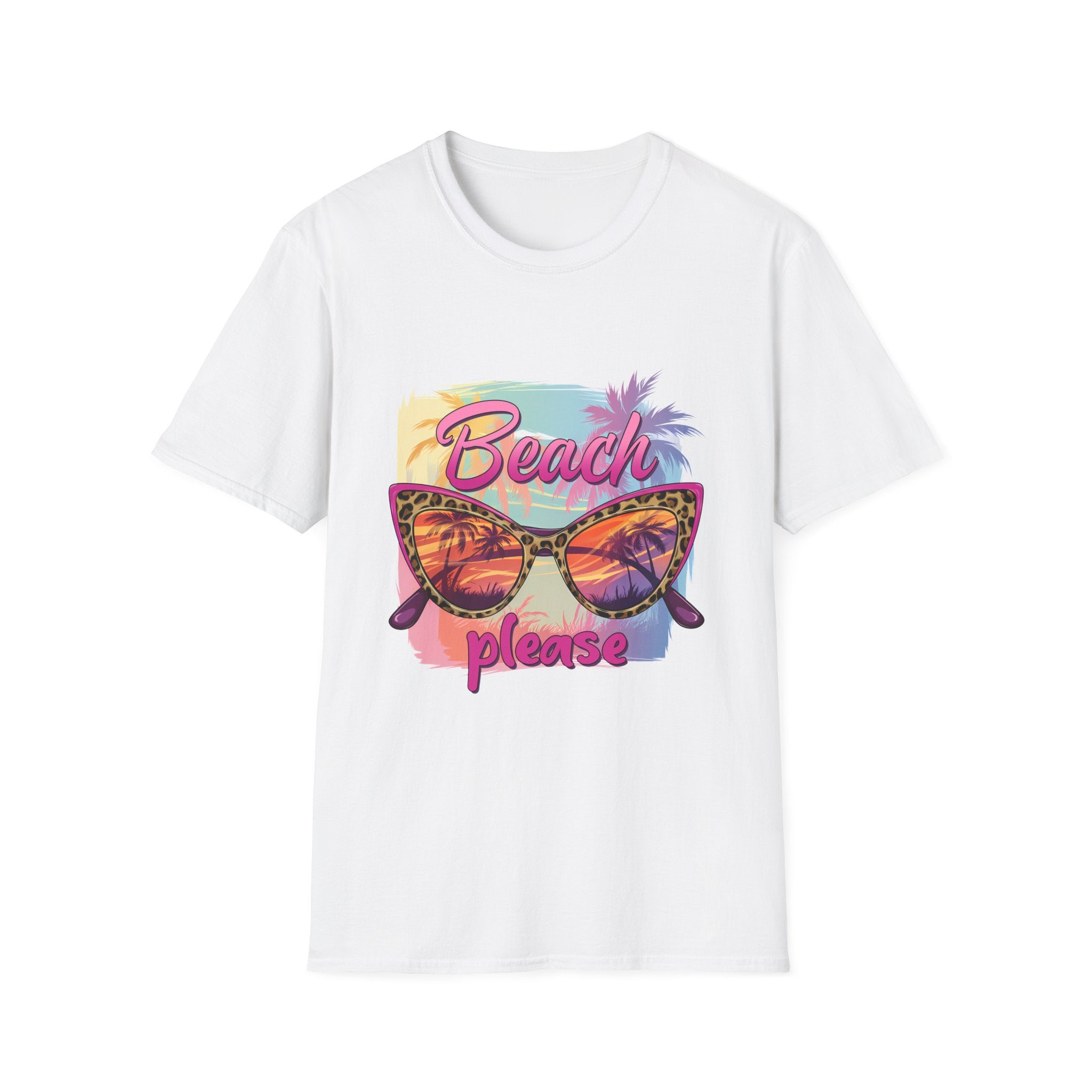 "Beach Please" Retro Sunglasses Tropical Vacation Tee