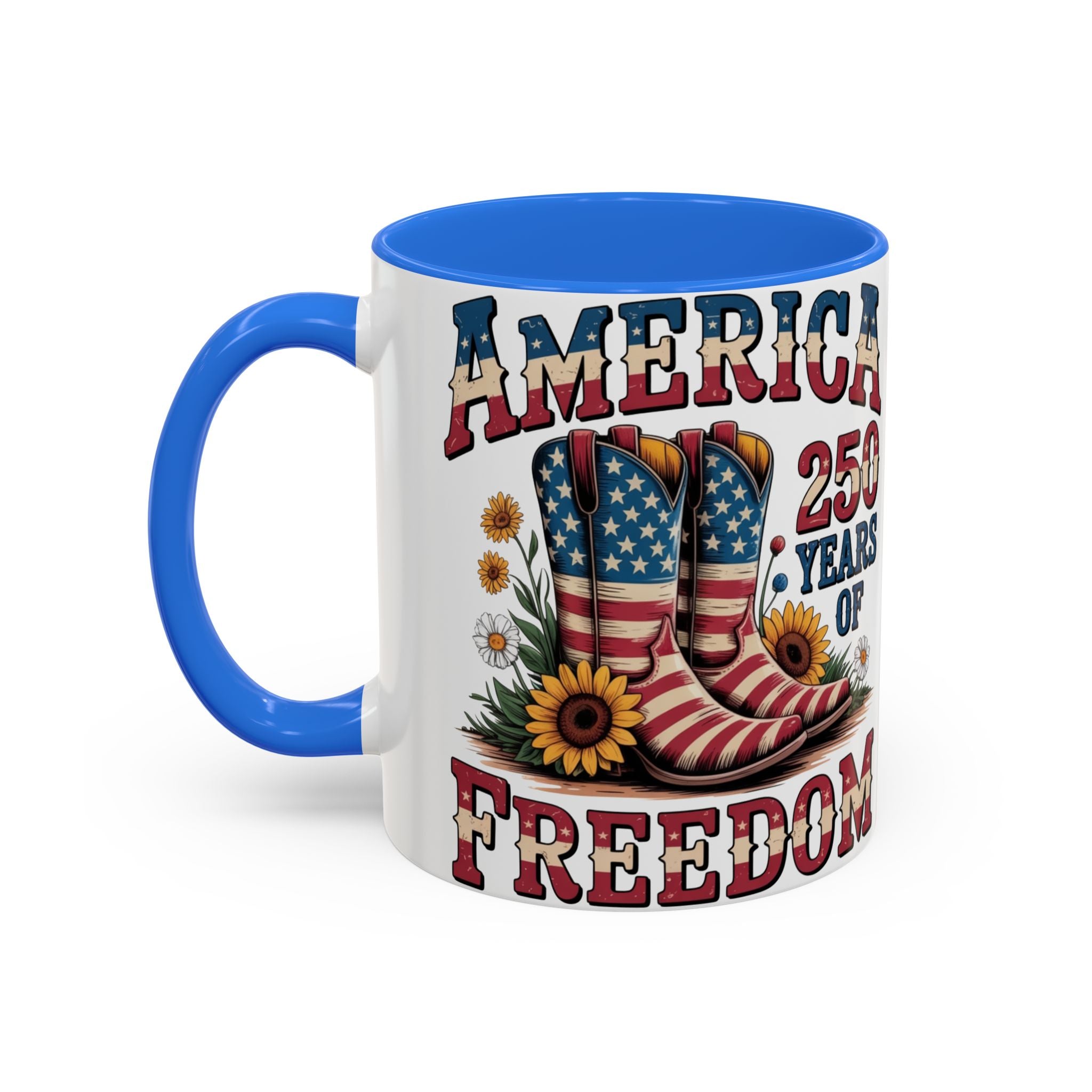 America 250 Years of Freedom Coffee Mug — Patriotic 11oz/15oz Ceramic Mug