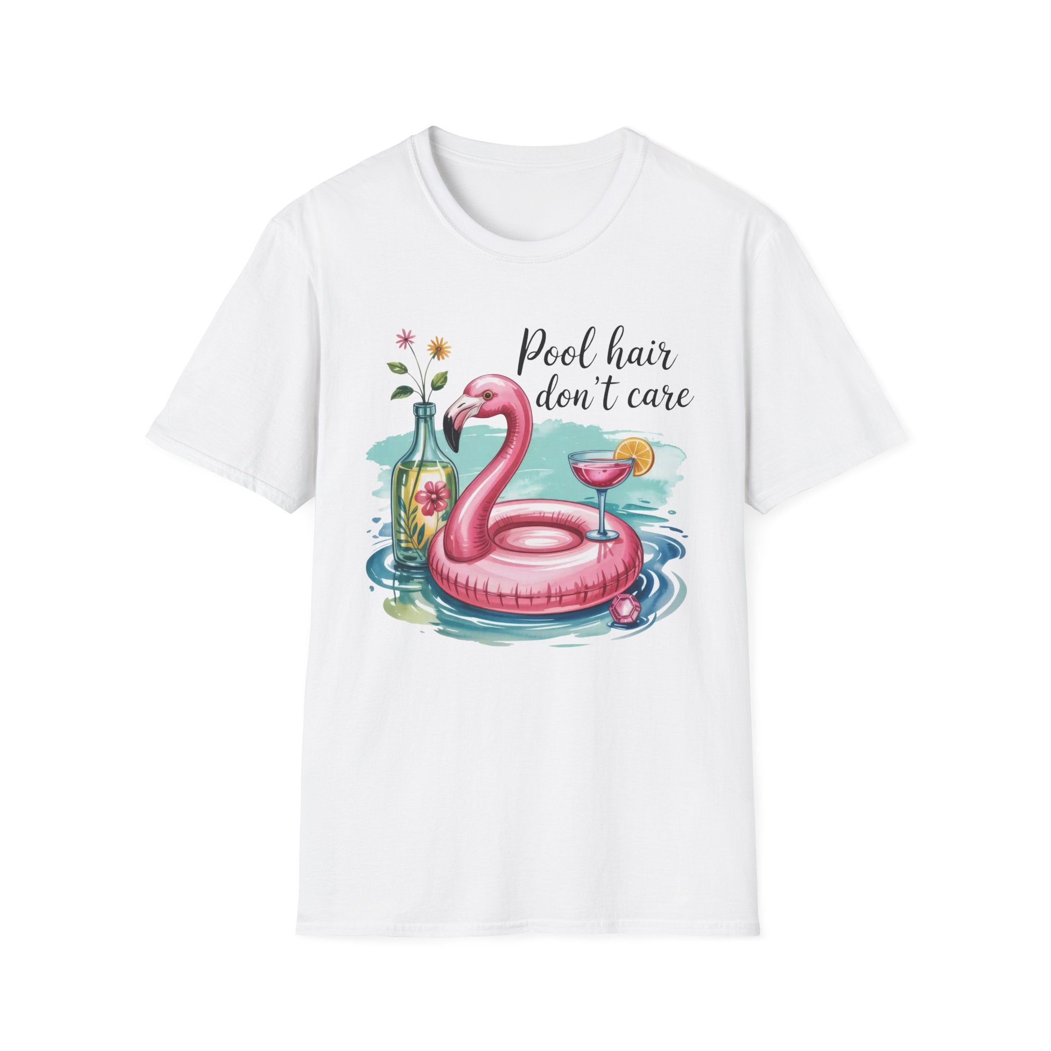 "Pool Hair Don't Care" Flamingo Pool Float Summer Tee