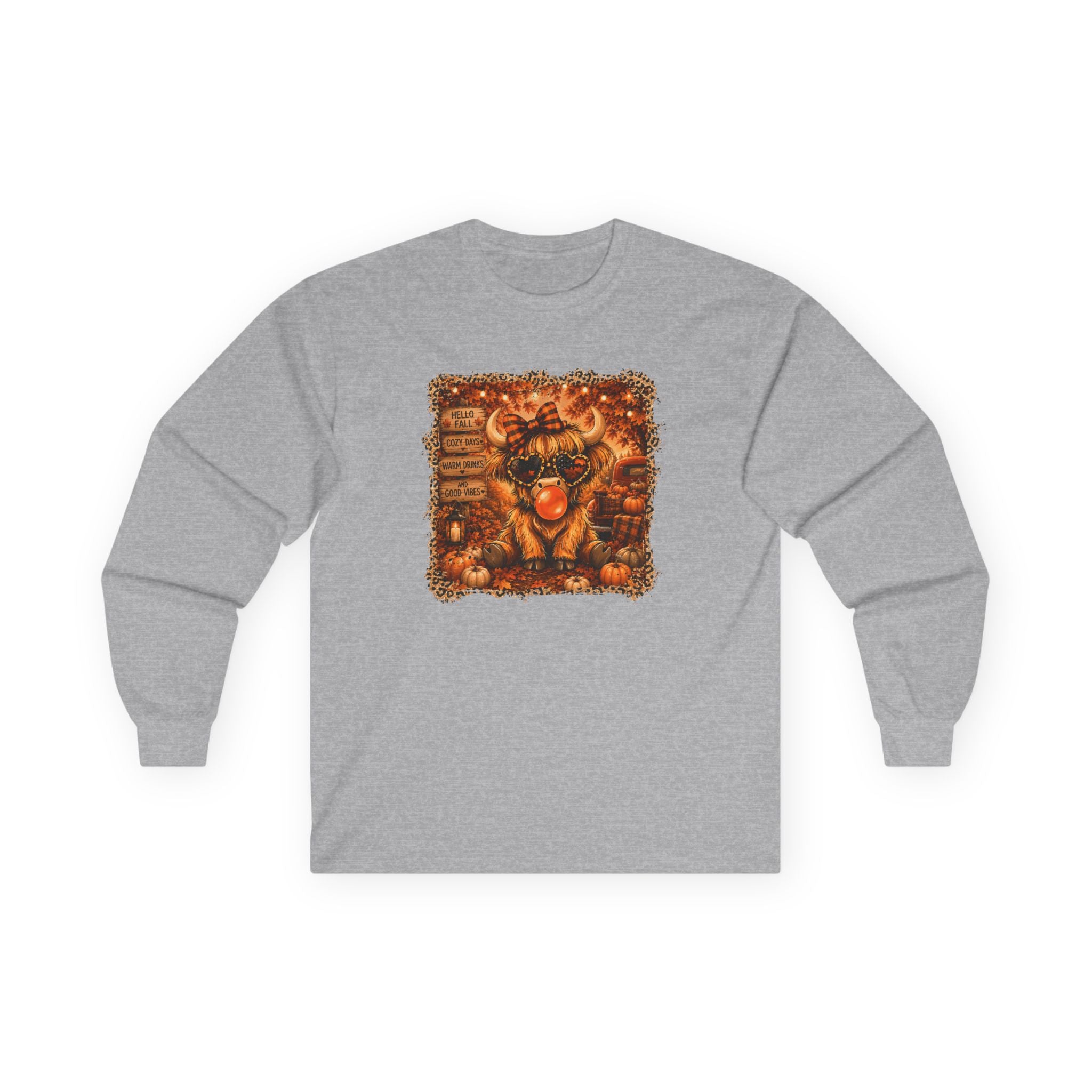 "Hello Fall" Cozy Cow Long Sleeve Tee