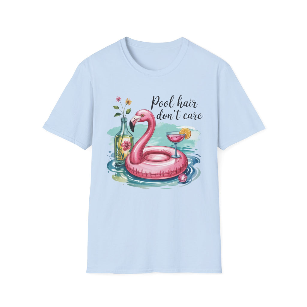 "Pool Hair Don't Care" Flamingo Pool Float Summer Tee
