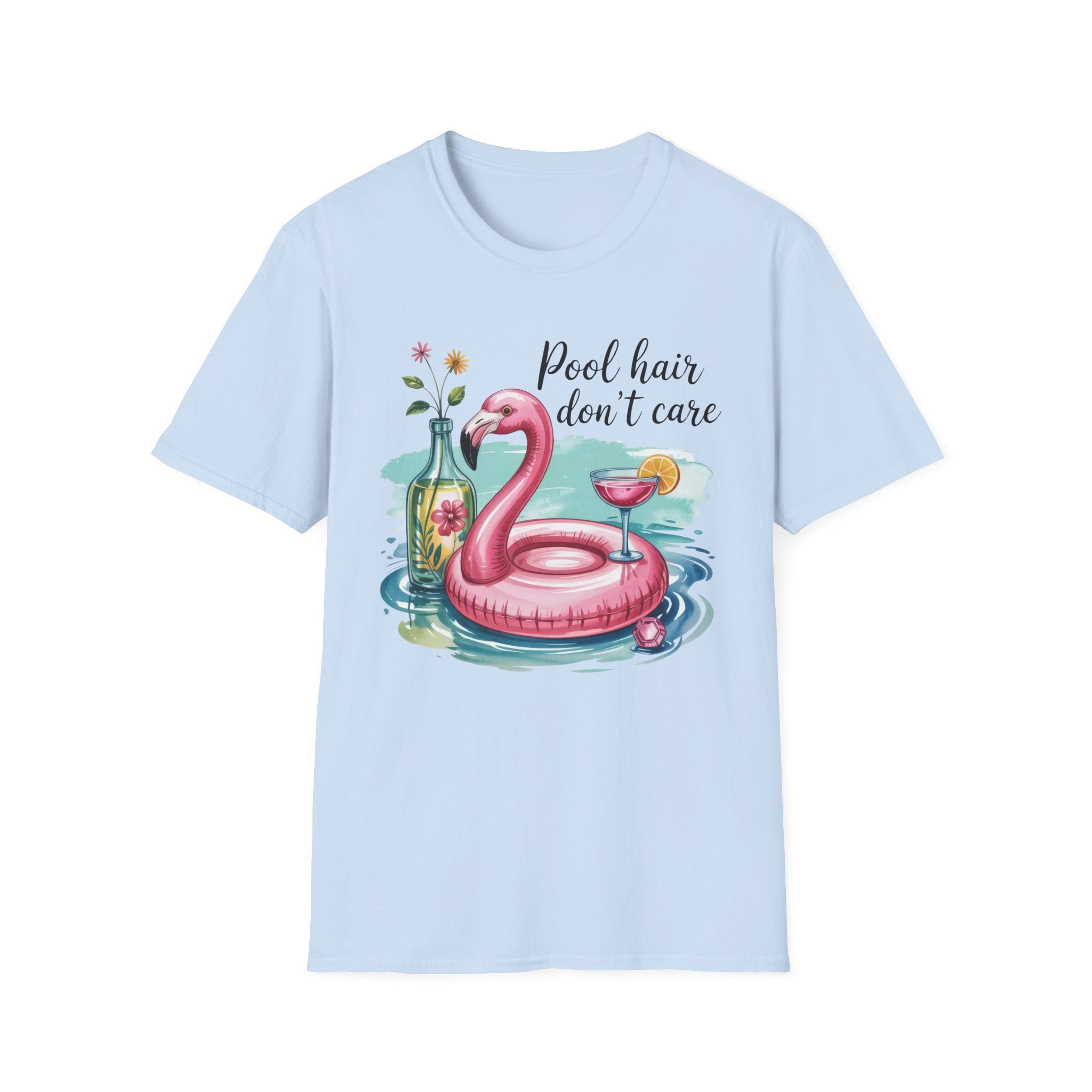 "Pool Hair Don't Care" Flamingo Pool Float Summer Tee