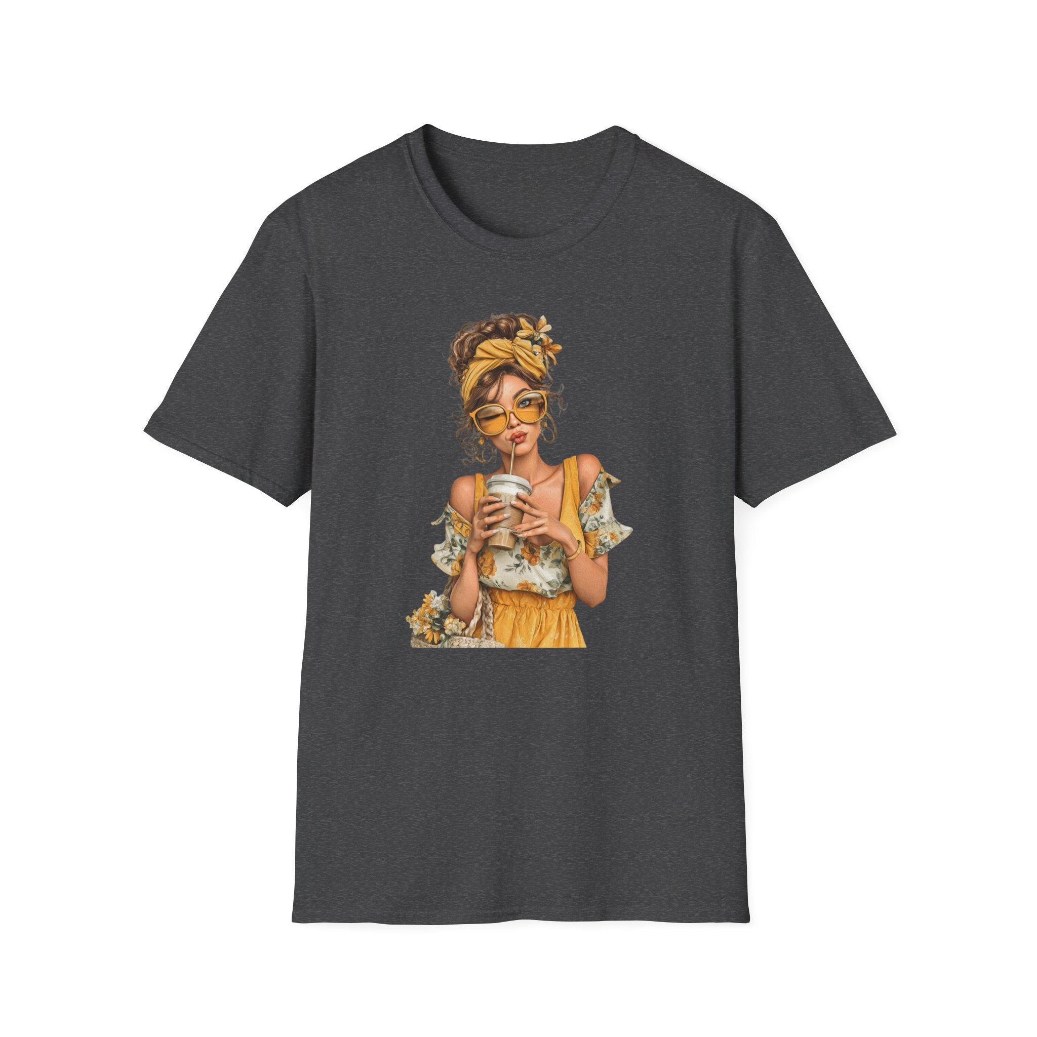 Boho Coffee Girl with Stylish Sun headwrap Graphic Tee