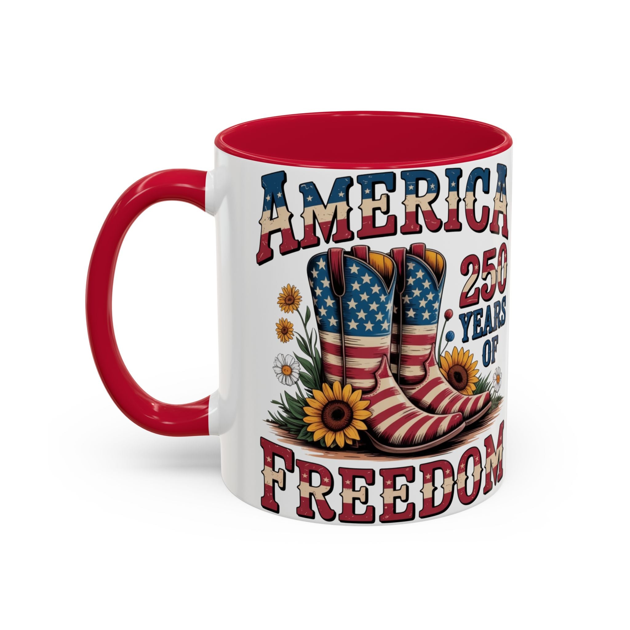 America 250 Years of Freedom Coffee Mug — Patriotic 11oz/15oz Ceramic Mug