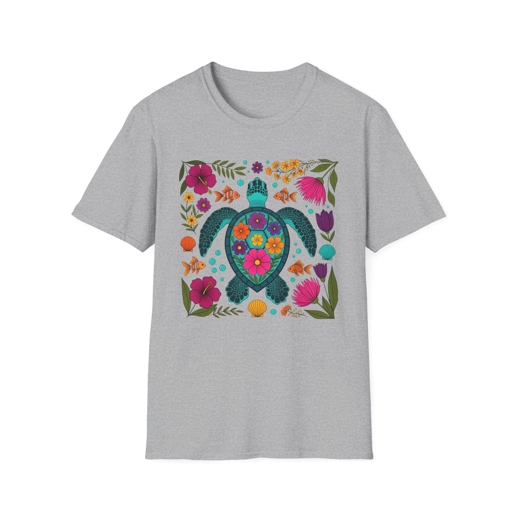 Sea Turtle Floral Colorful Botanical Graphic Tee
