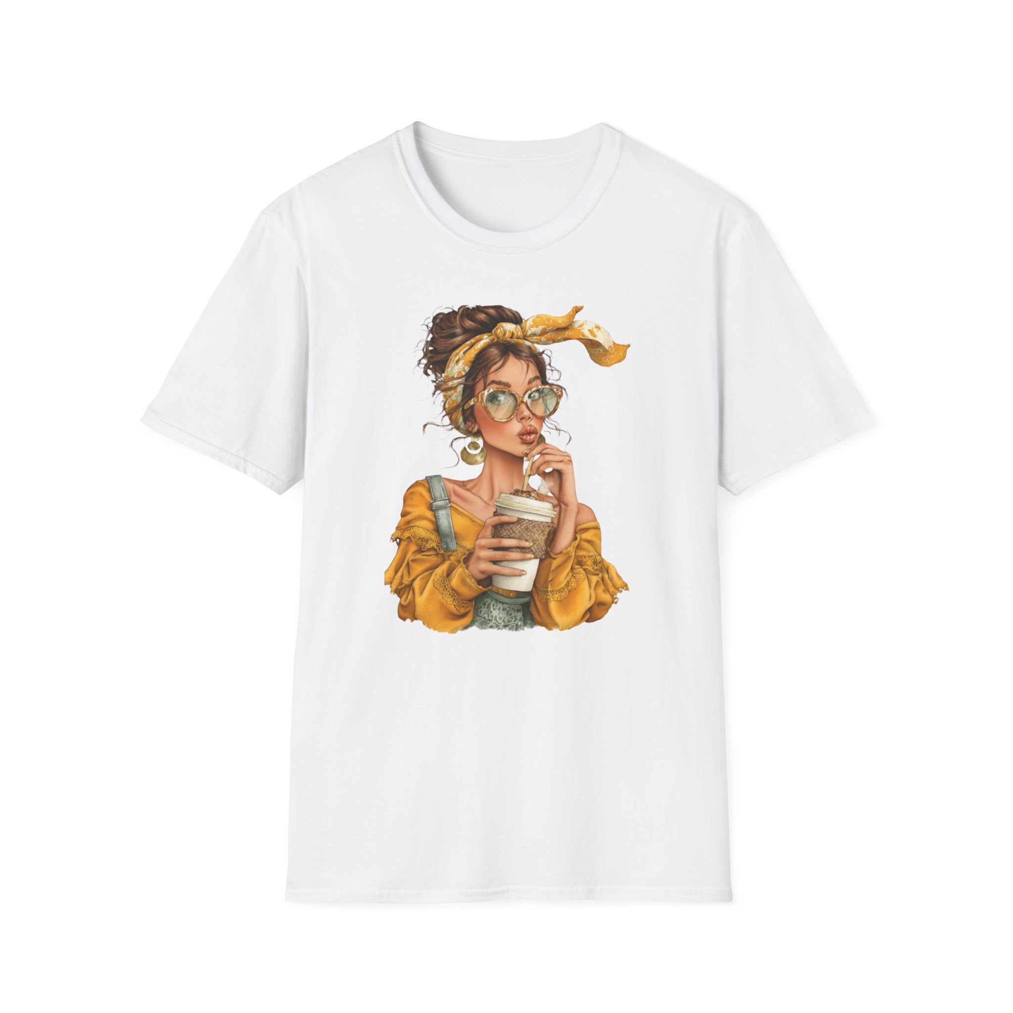 'Coffee & Shades' Retro Chic Woman Graphic Tee
