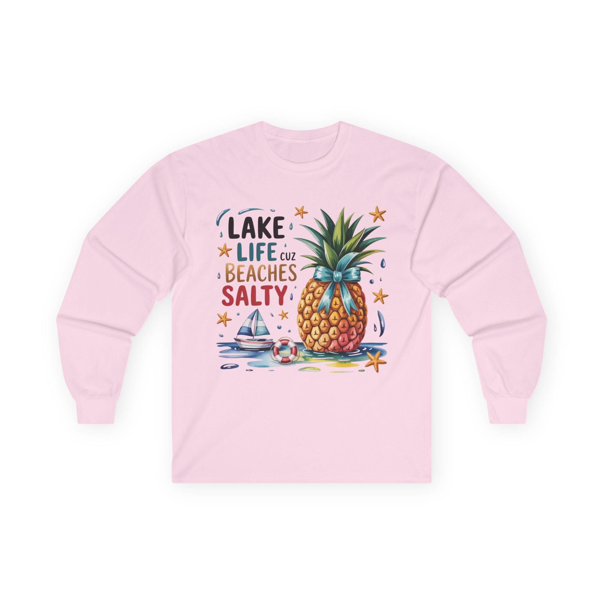 "Lake Life Cuz Beaches Salty" Pineapple Beach Graphic Long Sleeve Tee