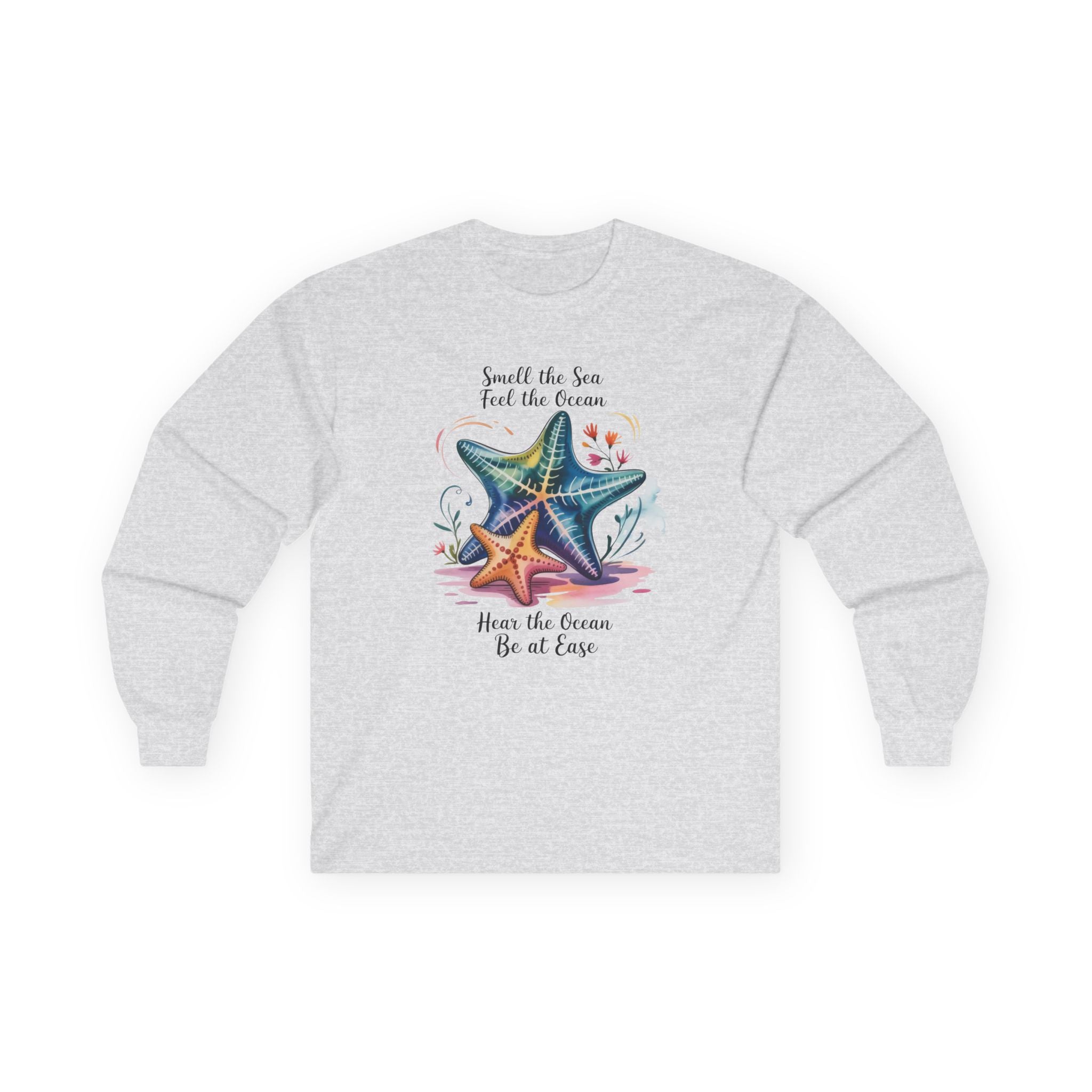 "Smell the Sea, Feel the Ocean" Coastal Starfish Beach Long Sleeve Tee