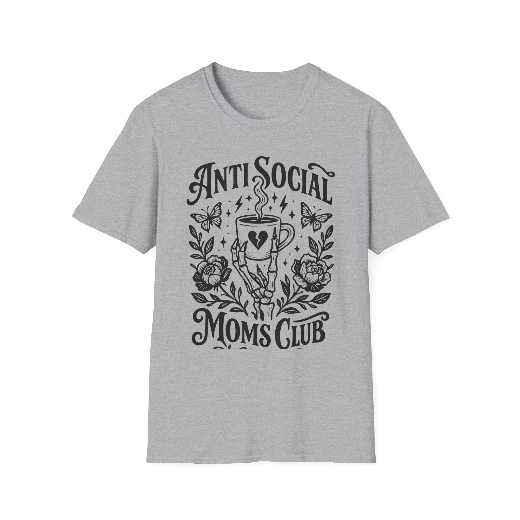 Anti Social Moms Club T-Shirt — Graphic Coffee & Floral Tee for Introverted Moms