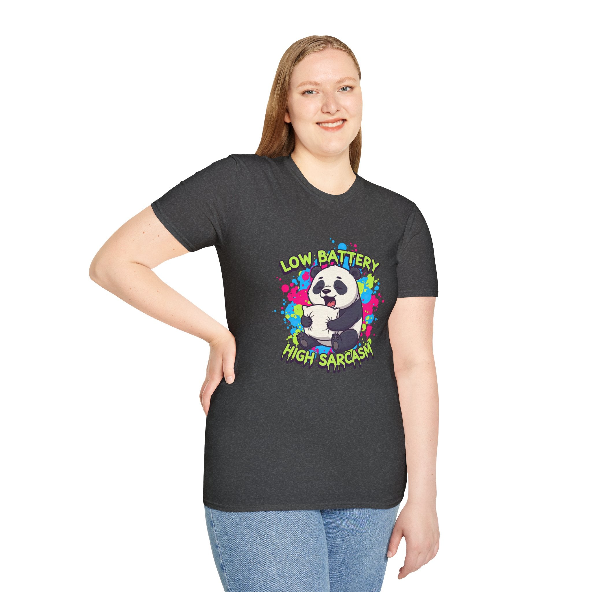 "Low Battery High Sarcasm" - Panda T-Shirt