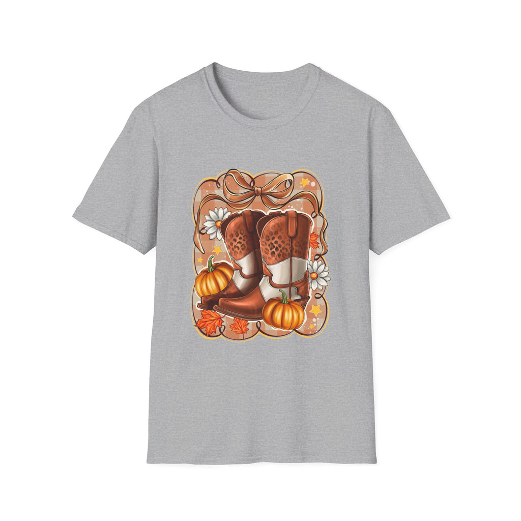 Cowgirl Boots Fall Pumpkin & Daisy Autumn Graphic Tee