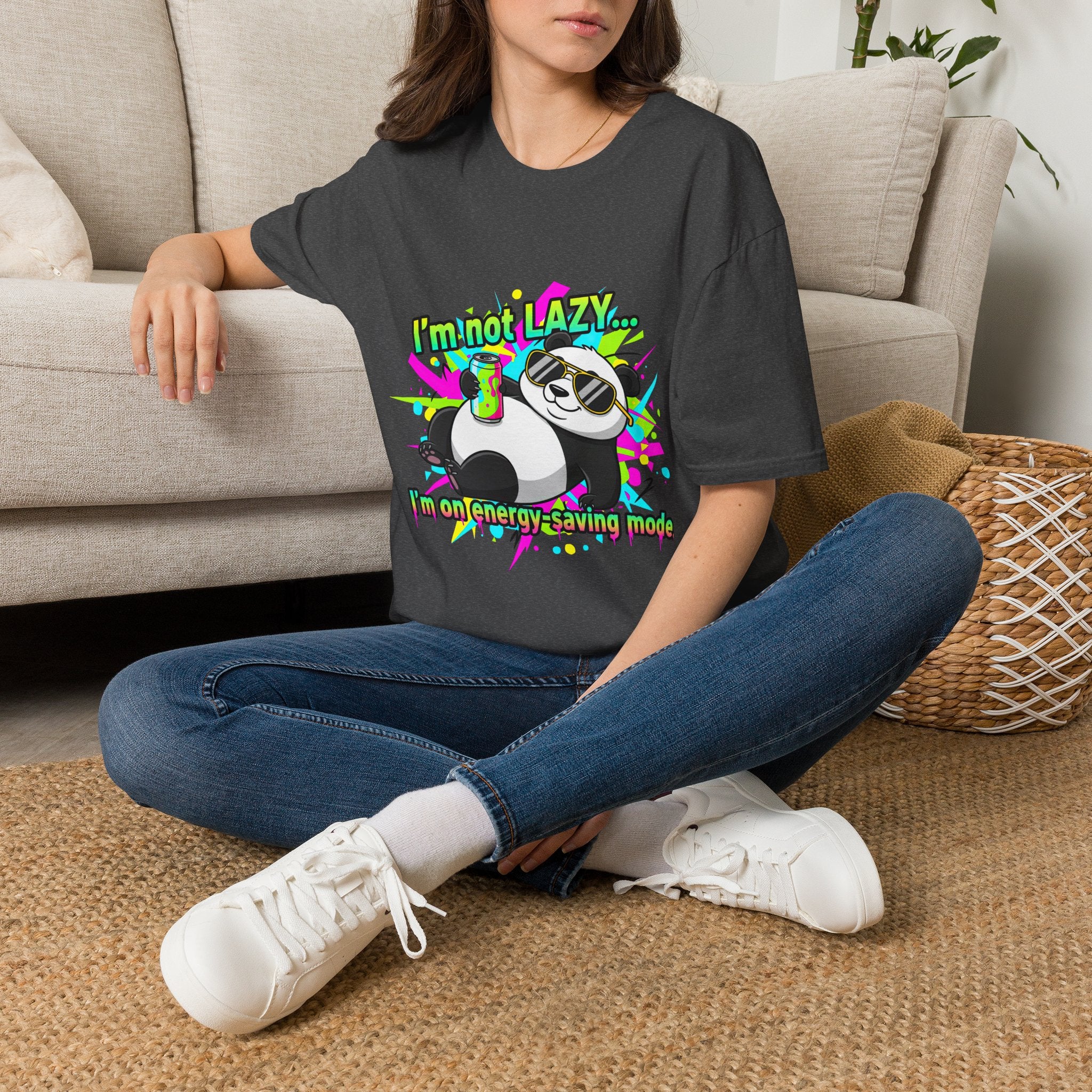"I'm Not Lazy... I'm on Energy-Saving Mode" Funny Panda Graphic Tee