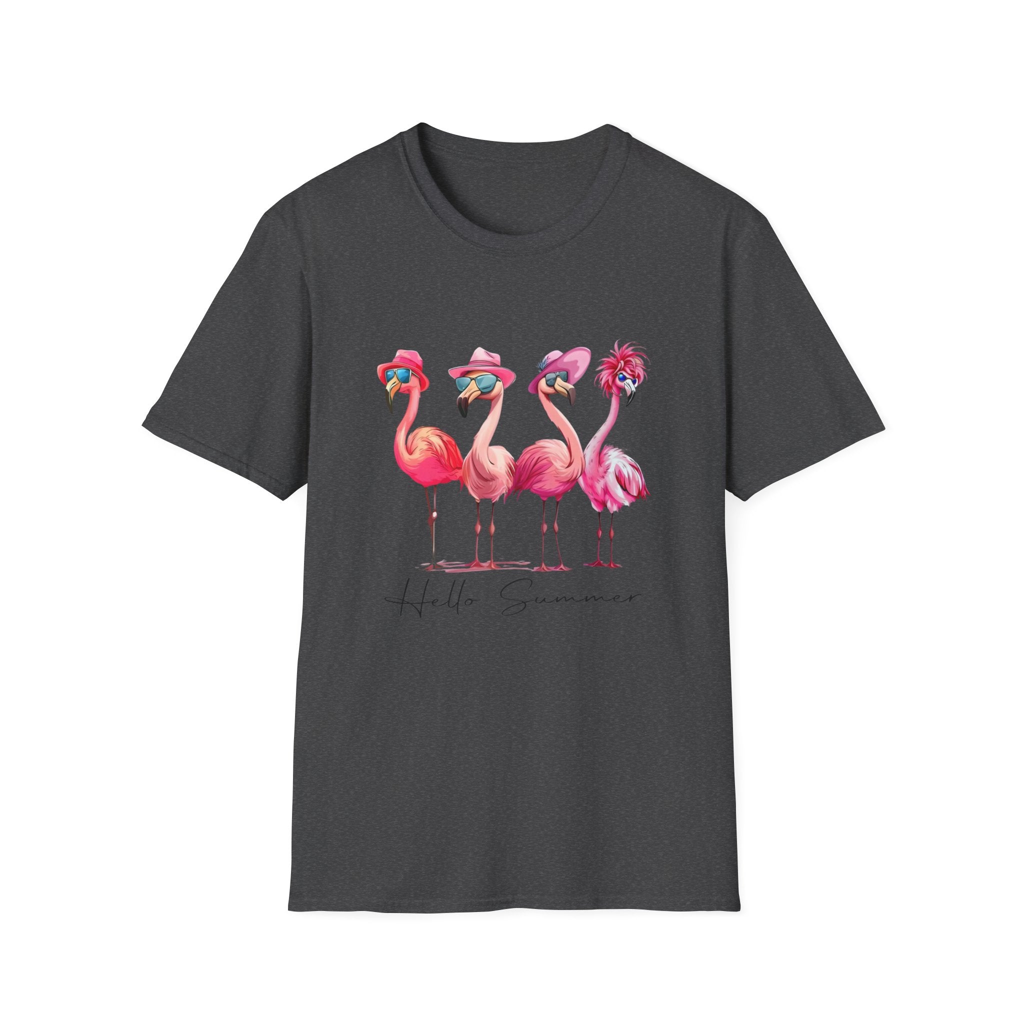 Hello Summer Flamingo Friends Whimsical Graphic T-Shirt