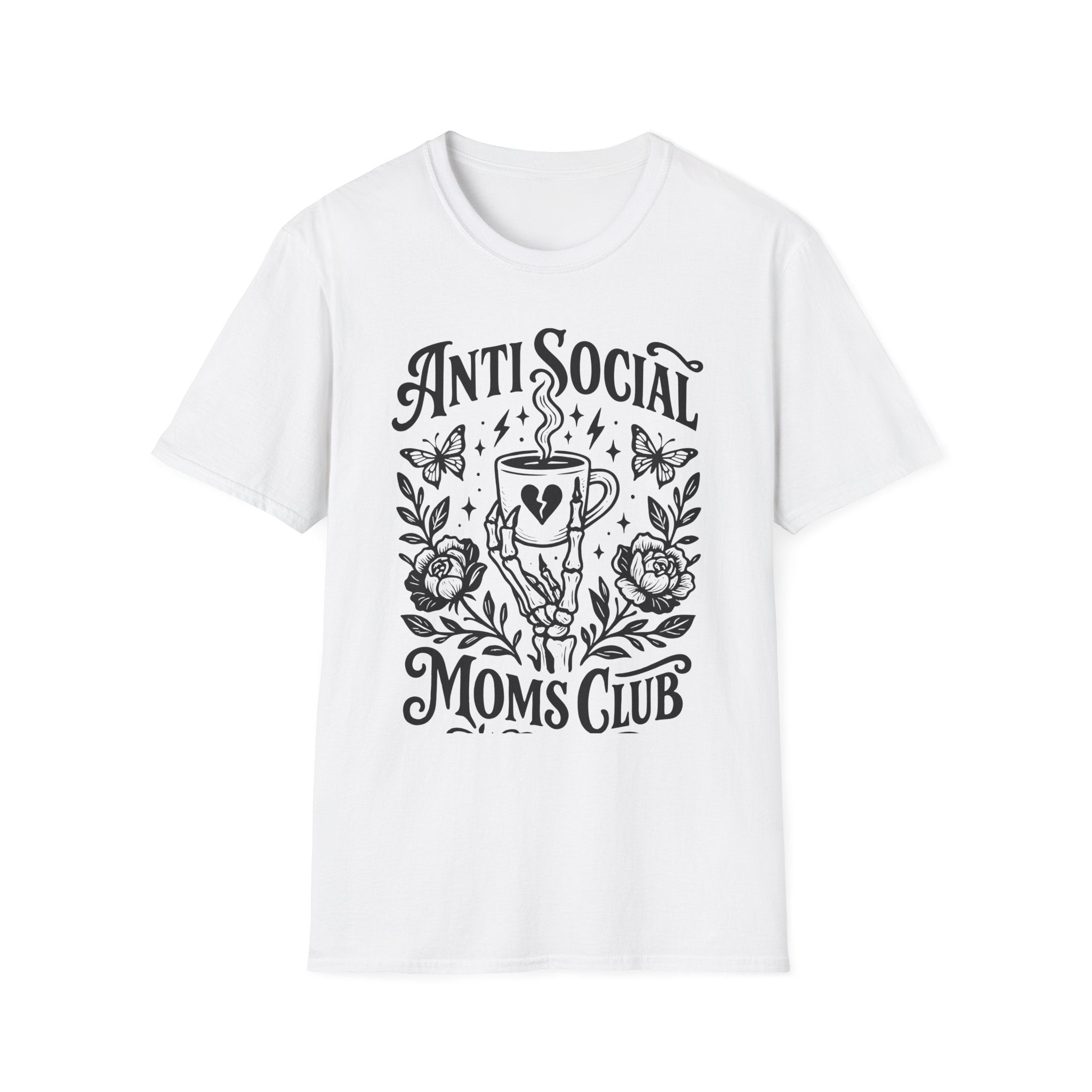 Anti Social Moms Club T-Shirt — Graphic Coffee & Floral Tee for Introverted Moms
