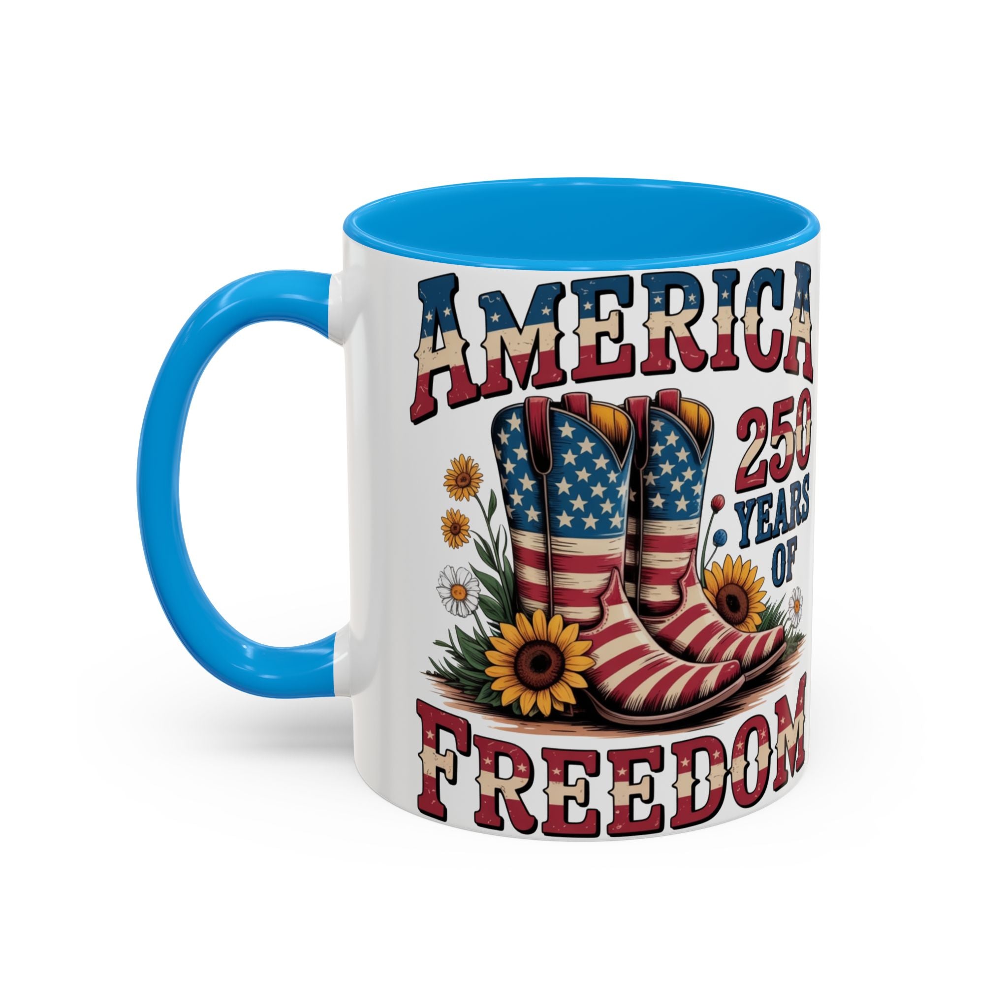 America 250 Years of Freedom Coffee Mug — Patriotic 11oz/15oz Ceramic Mug