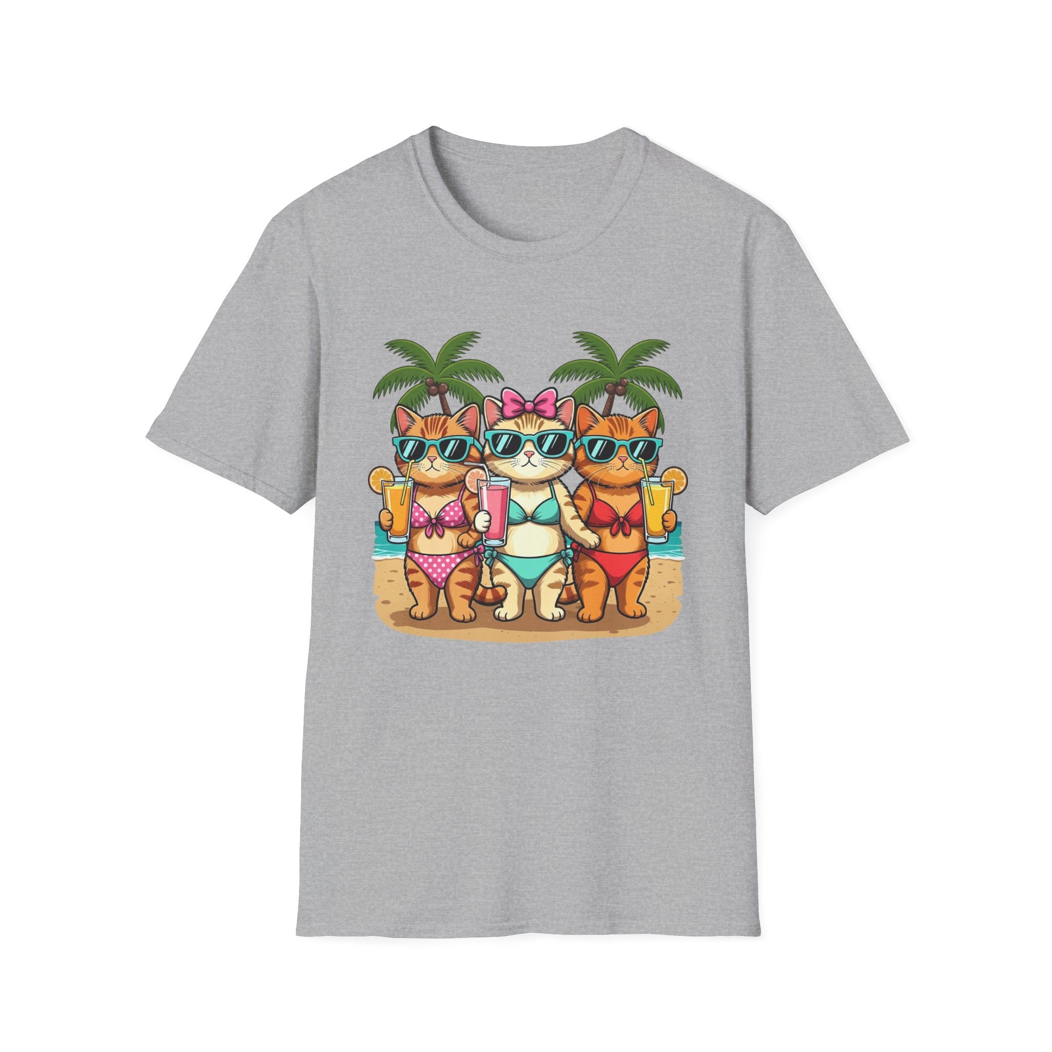 Cute Summer Cat Beach Trio in Sunglasses Graphic Tee
