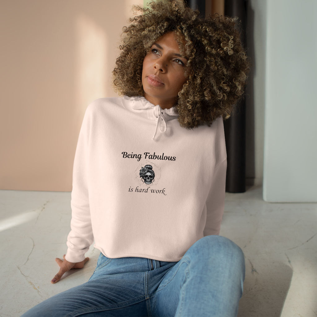 "Being Fabulous Is Hard Work" Skull Graphic-Cropped Hoodie