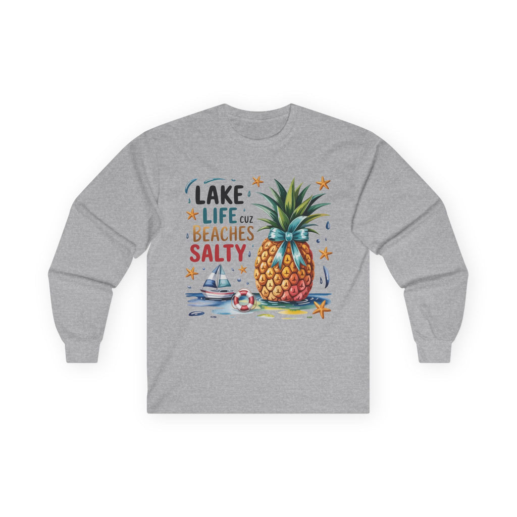 "Lake Life Cuz Beaches Salty" Pineapple Beach Graphic Long Sleeve Tee