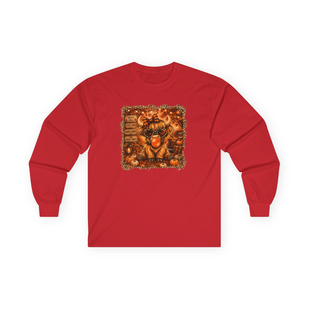 "Hello Fall" Cozy Cow Long Sleeve Tee