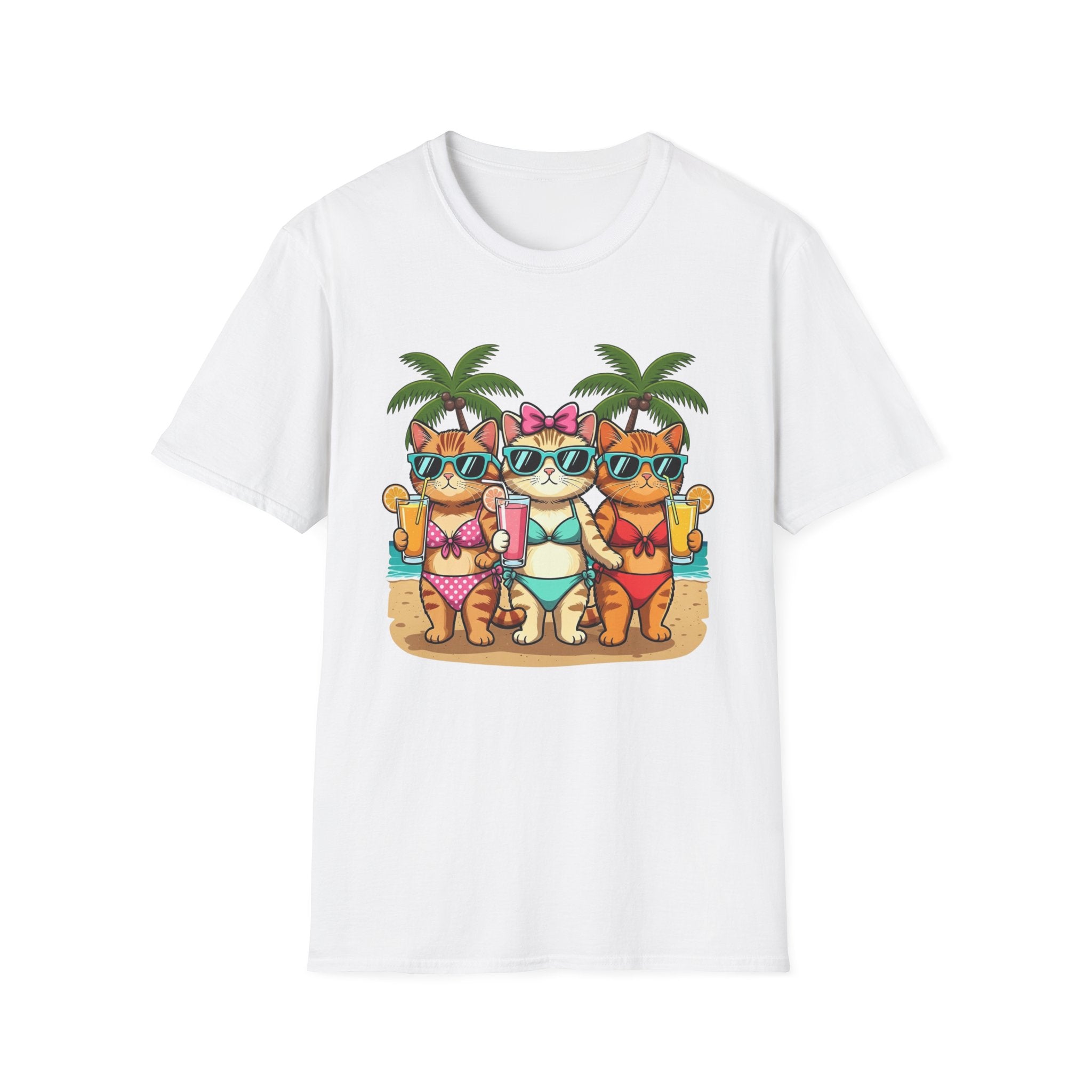 Cute Summer Cat Beach Trio in Sunglasses Graphic Tee