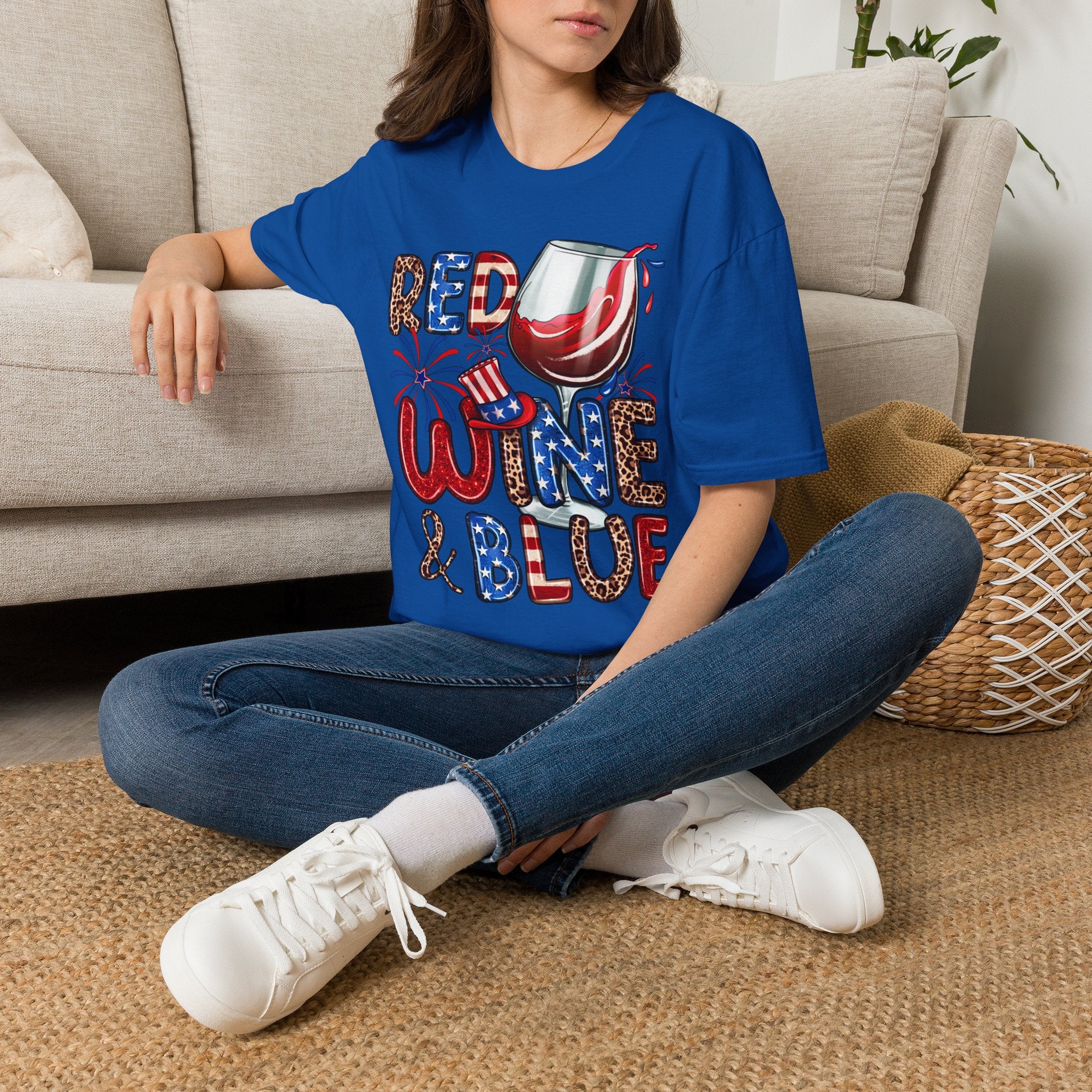 Patriotic "Red Wine & Blue" -4th of July Wine Lover Tee