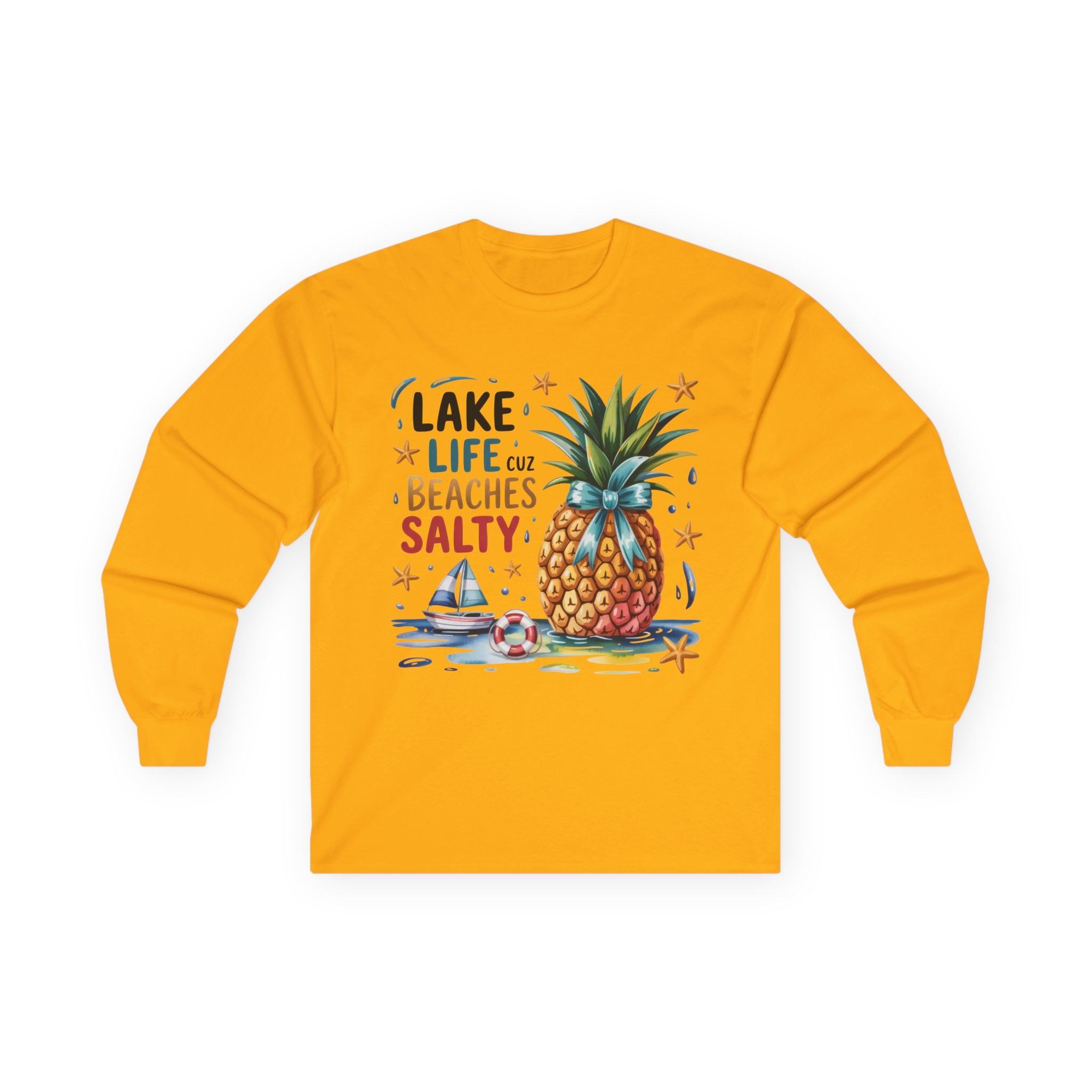 "Lake Life Cuz Beaches Salty" Pineapple Beach Graphic Long Sleeve Tee