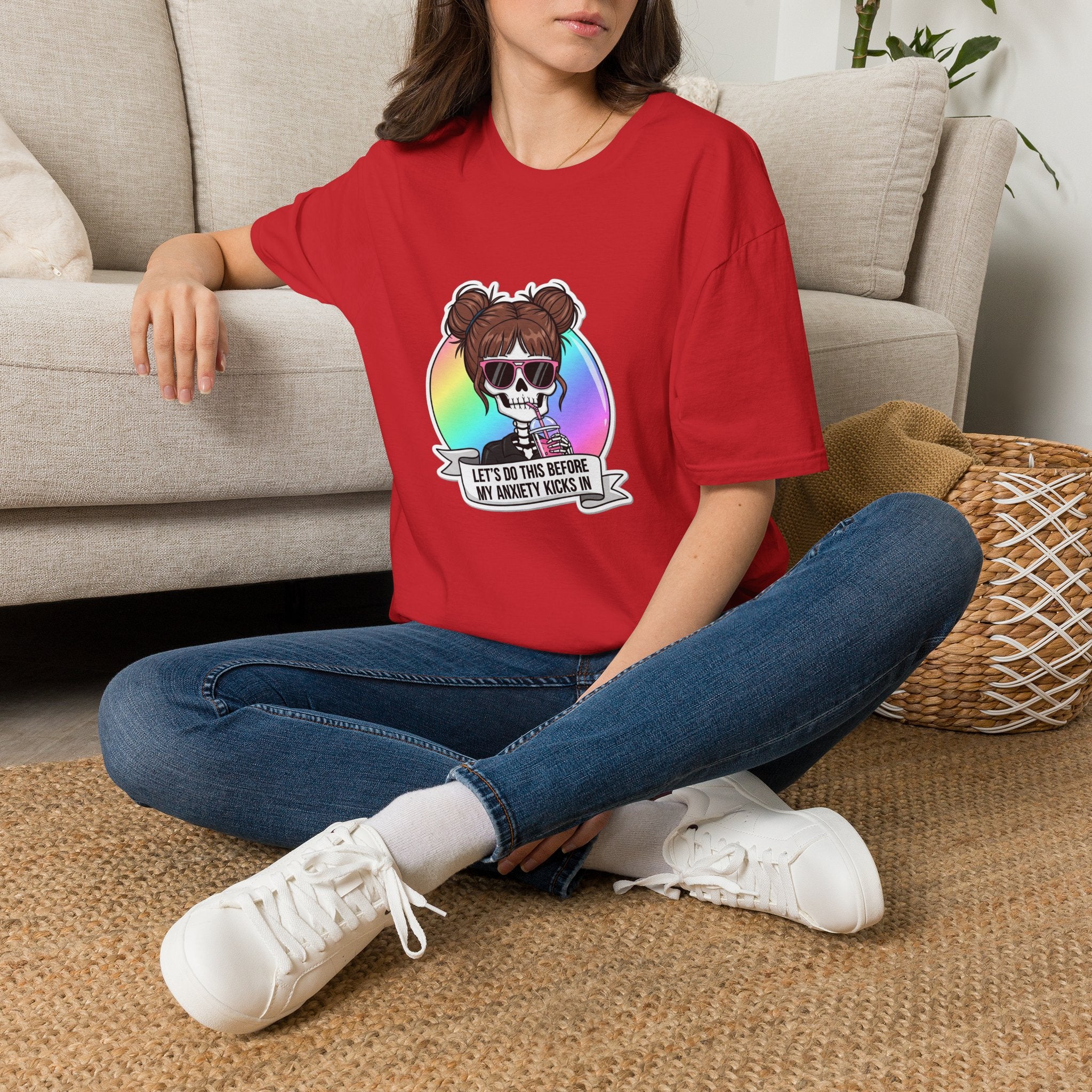 "Let's Do This Before My Anxiety Kicks In" Women's Skull Bun Graphic Tee