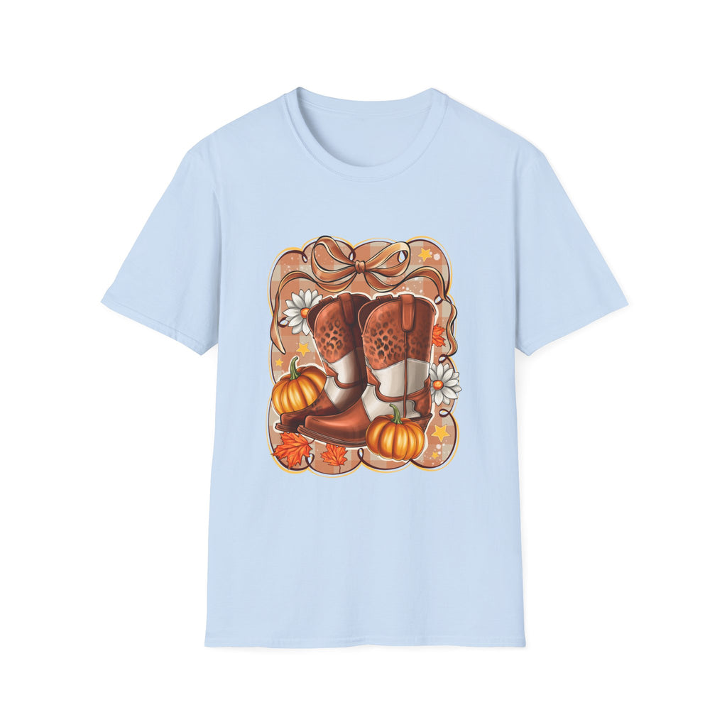 Cowgirl Boots Fall Pumpkin & Daisy Autumn Graphic Tee