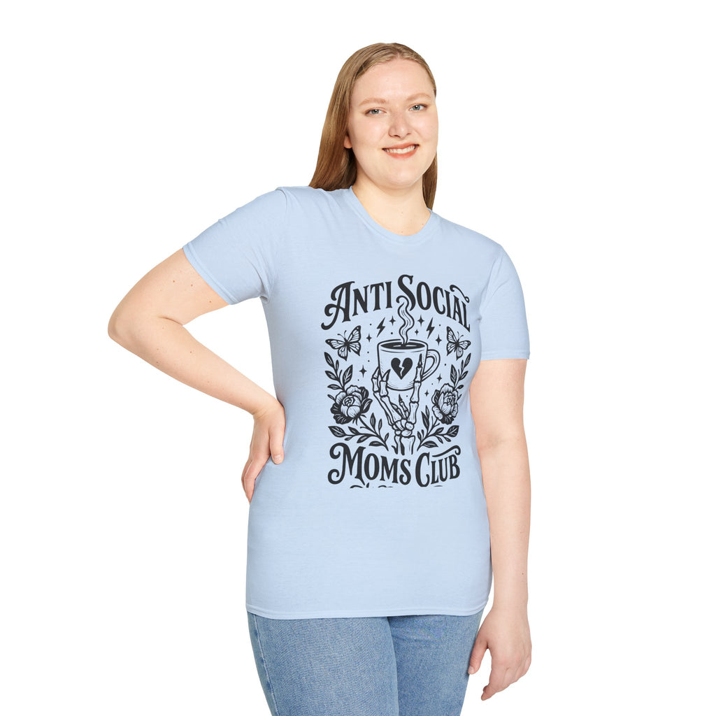 Anti Social Moms Club T-Shirt — Graphic Coffee & Floral Tee for Introverted Moms