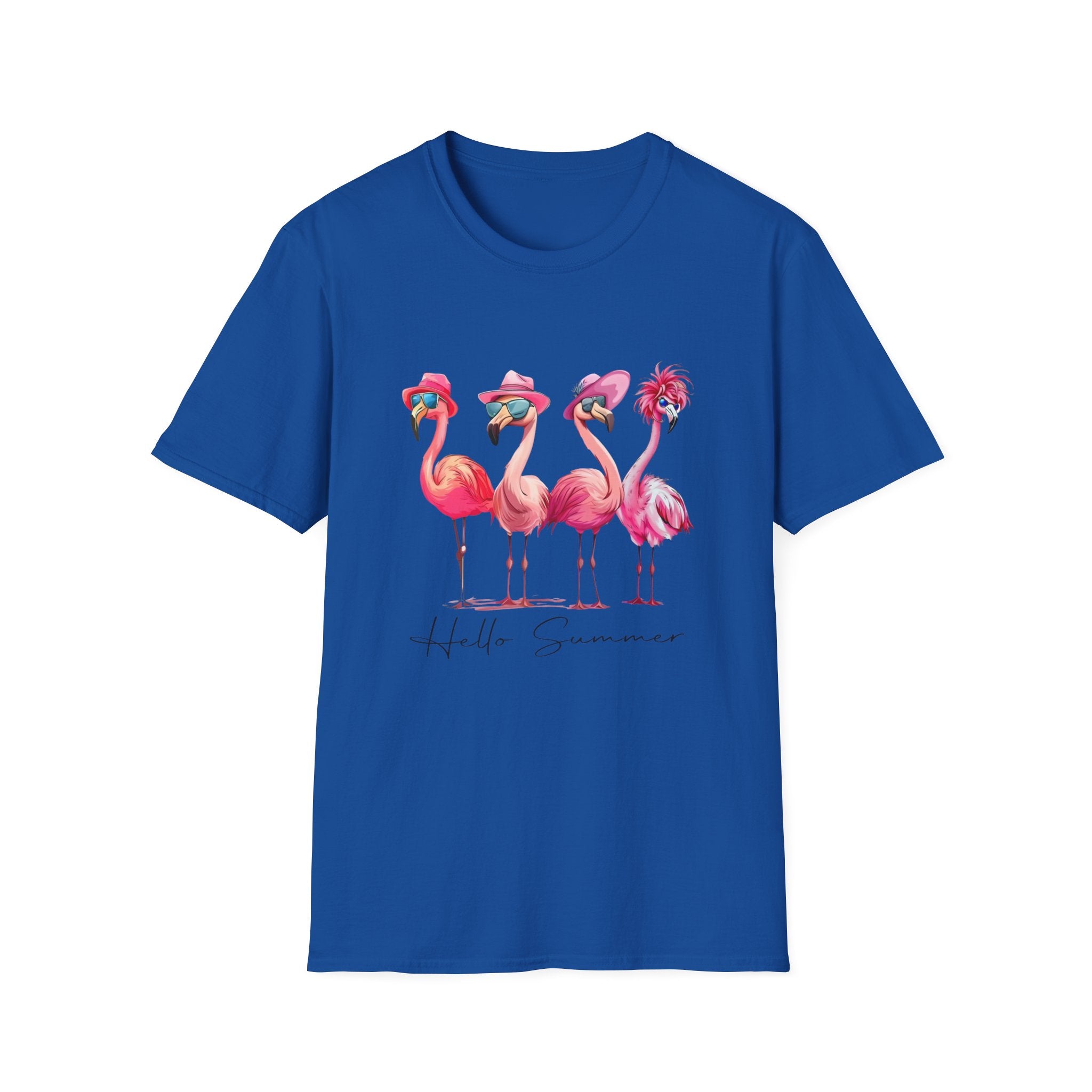 Hello Summer Flamingo Friends Whimsical Graphic T-Shirt
