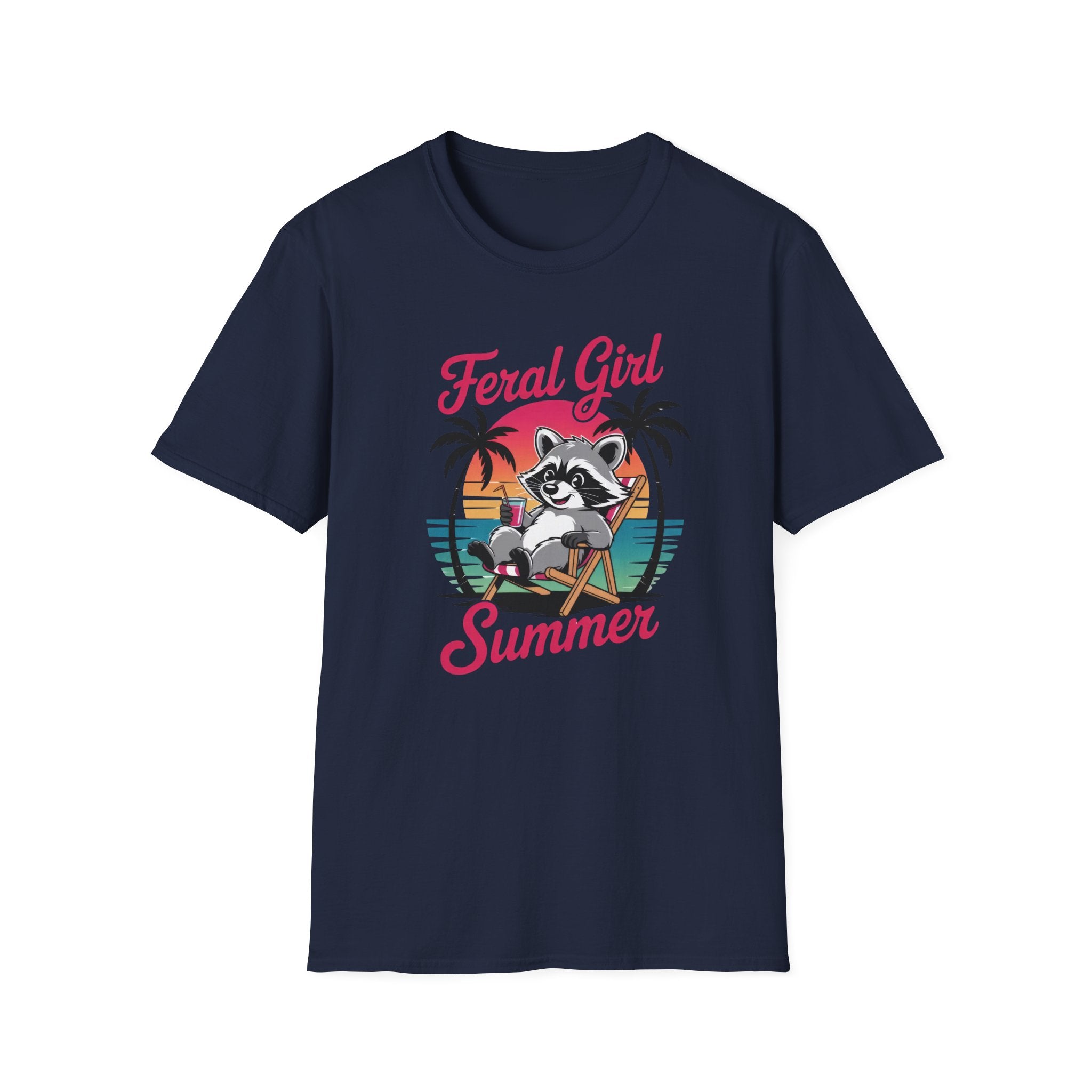 Feral Girl Summer Raccoon Beach Retro Graphic Tee