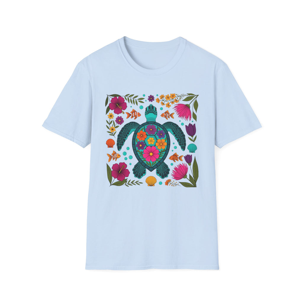 Sea Turtle Floral Colorful Botanical Graphic Tee