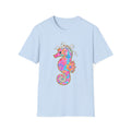 Floral and Colorful Pink Sea Horse with Ribbon Bow Tee