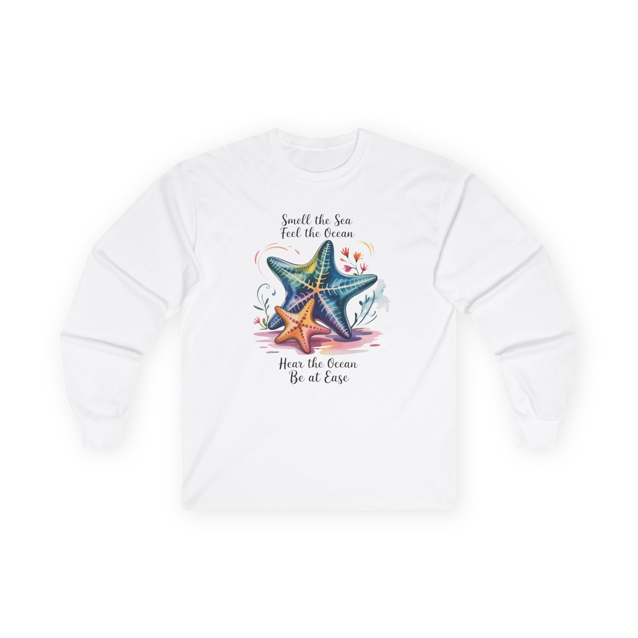 "Smell the Sea, Feel the Ocean" Coastal Starfish Beach Long Sleeve Tee
