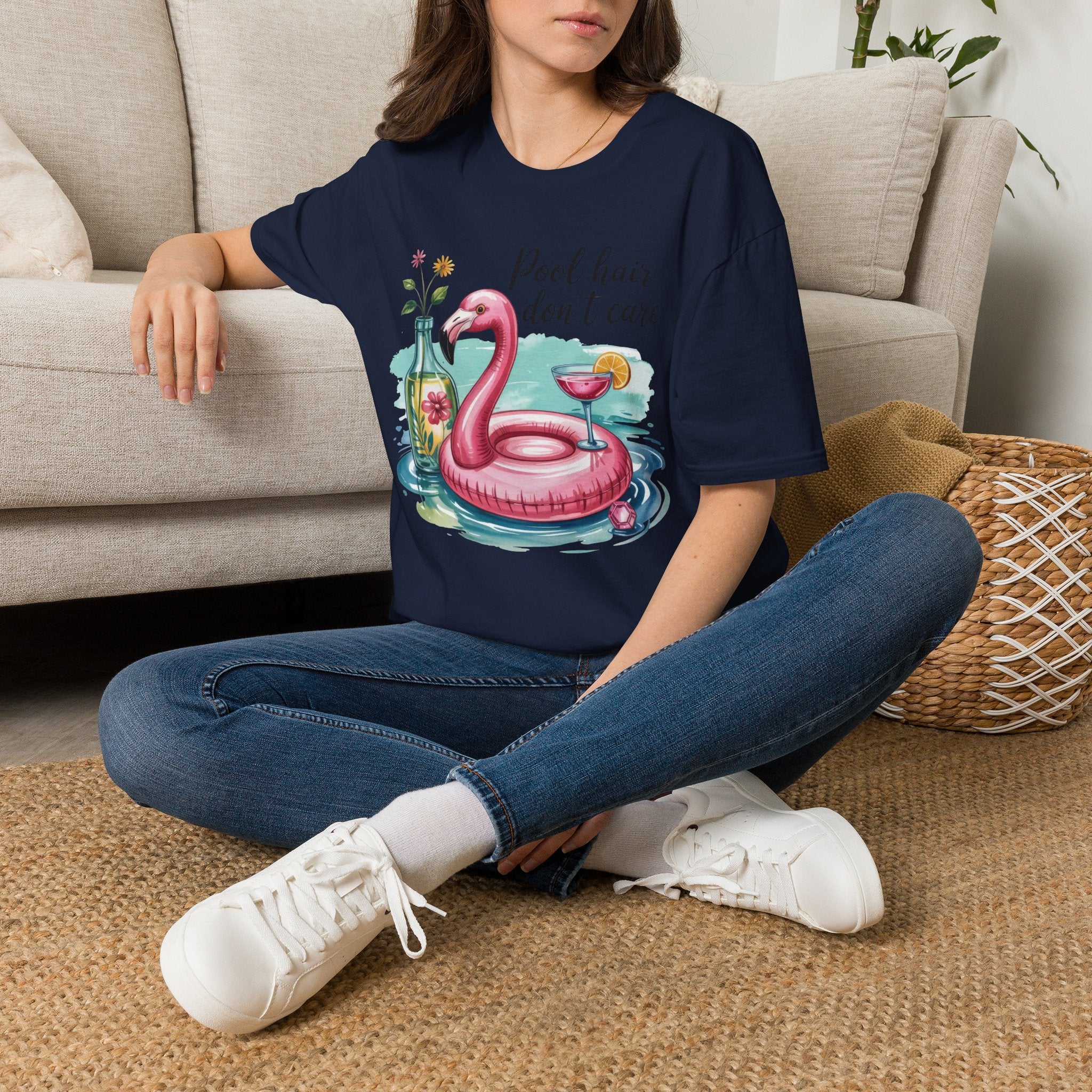 "Pool Hair Don't Care" Flamingo Pool Float Summer Tee
