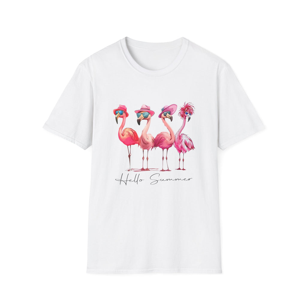 Hello Summer Flamingo Friends Whimsical Graphic T-Shirt