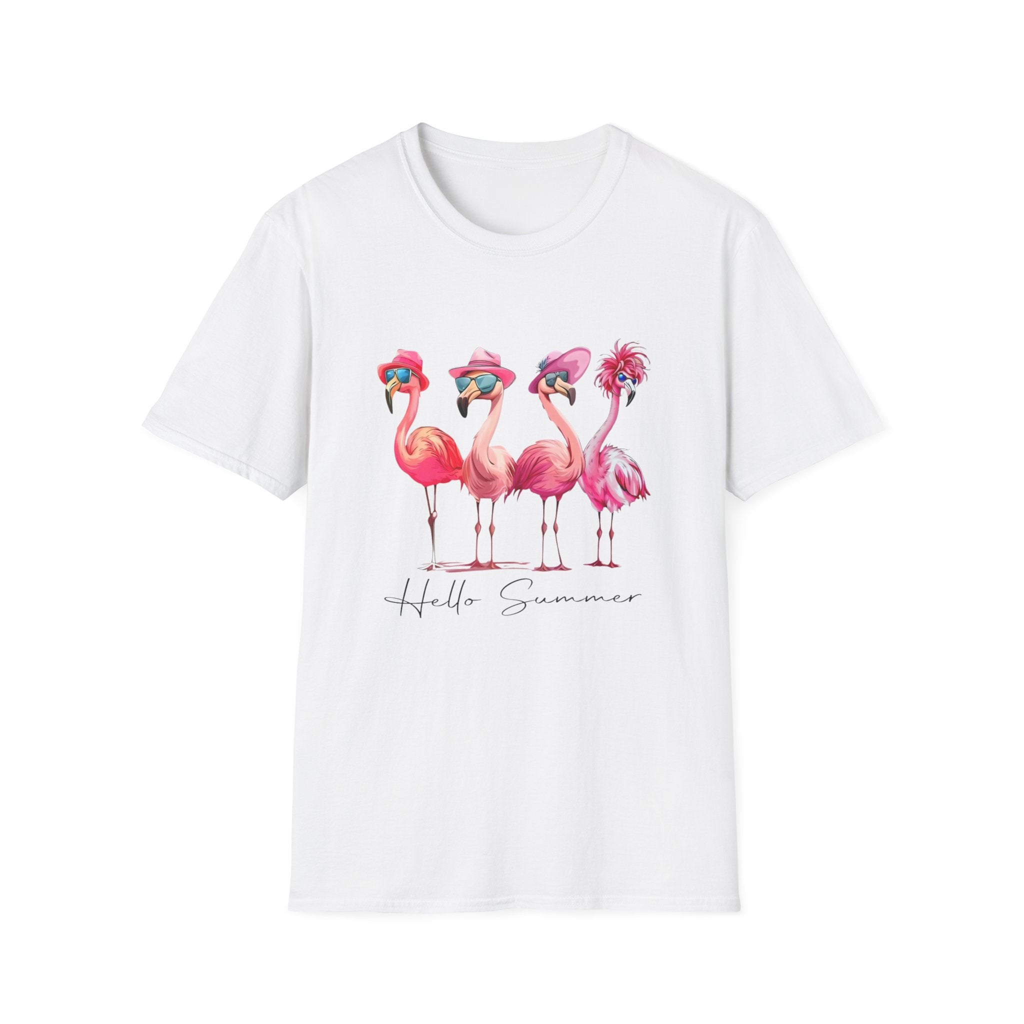 Hello Summer Flamingo Friends Whimsical Graphic T-Shirt