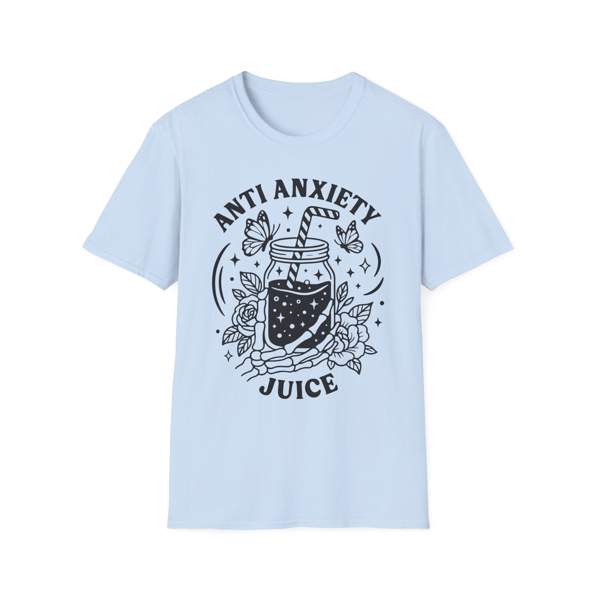 Anti-Anxiety Juice Cute Mason Jar Graphic Tee for Stress Relief & Self-Care