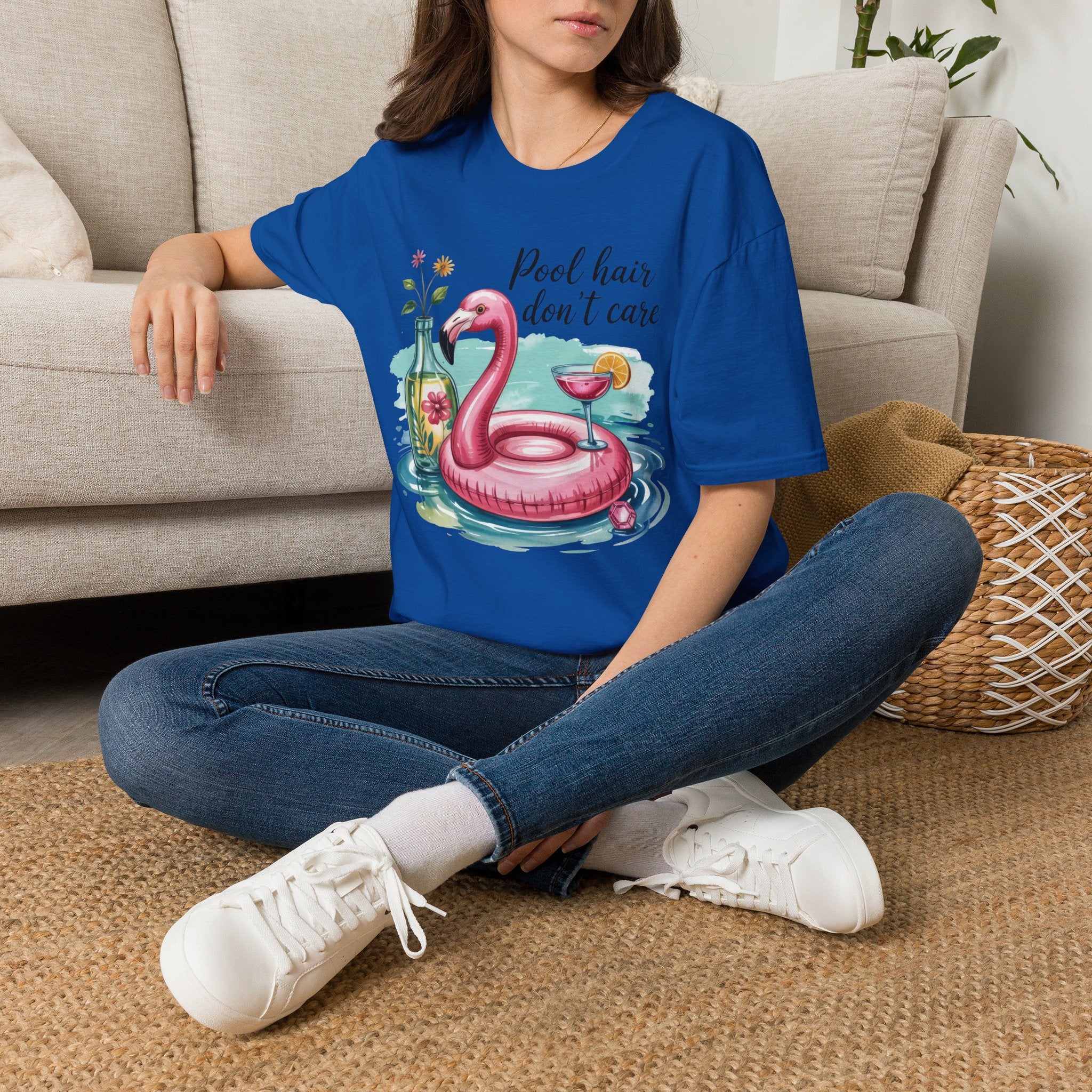 "Pool Hair Don't Care" Flamingo Pool Float Summer Tee