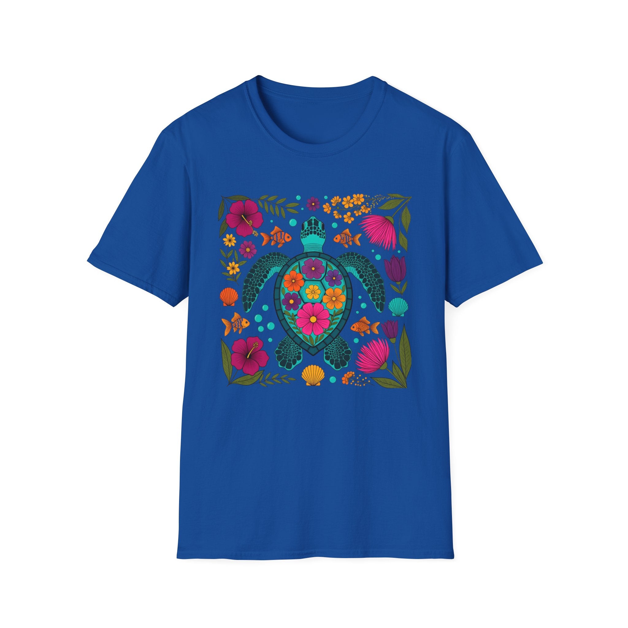 Sea Turtle Floral Colorful Botanical Graphic Tee