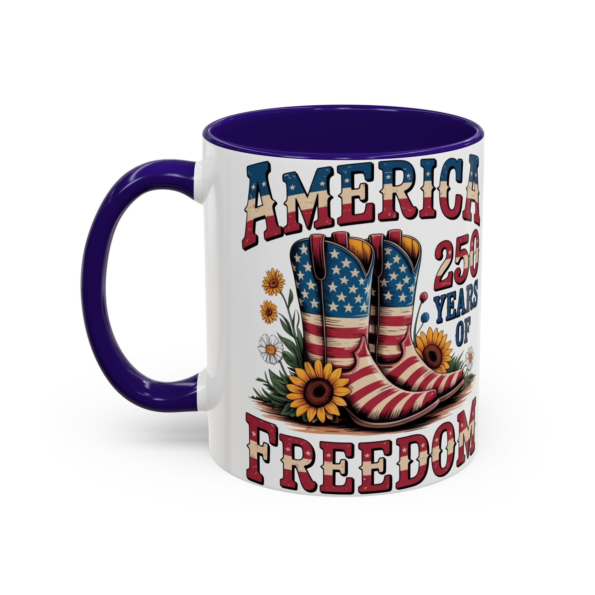 America 250 Years of Freedom Coffee Mug — Patriotic 11oz/15oz Ceramic Mug
