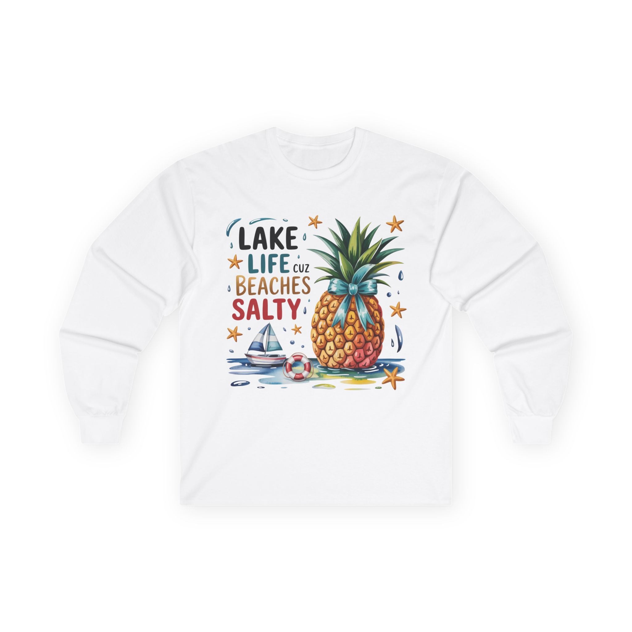 "Lake Life Cuz Beaches Salty" Pineapple Beach Graphic Long Sleeve Tee