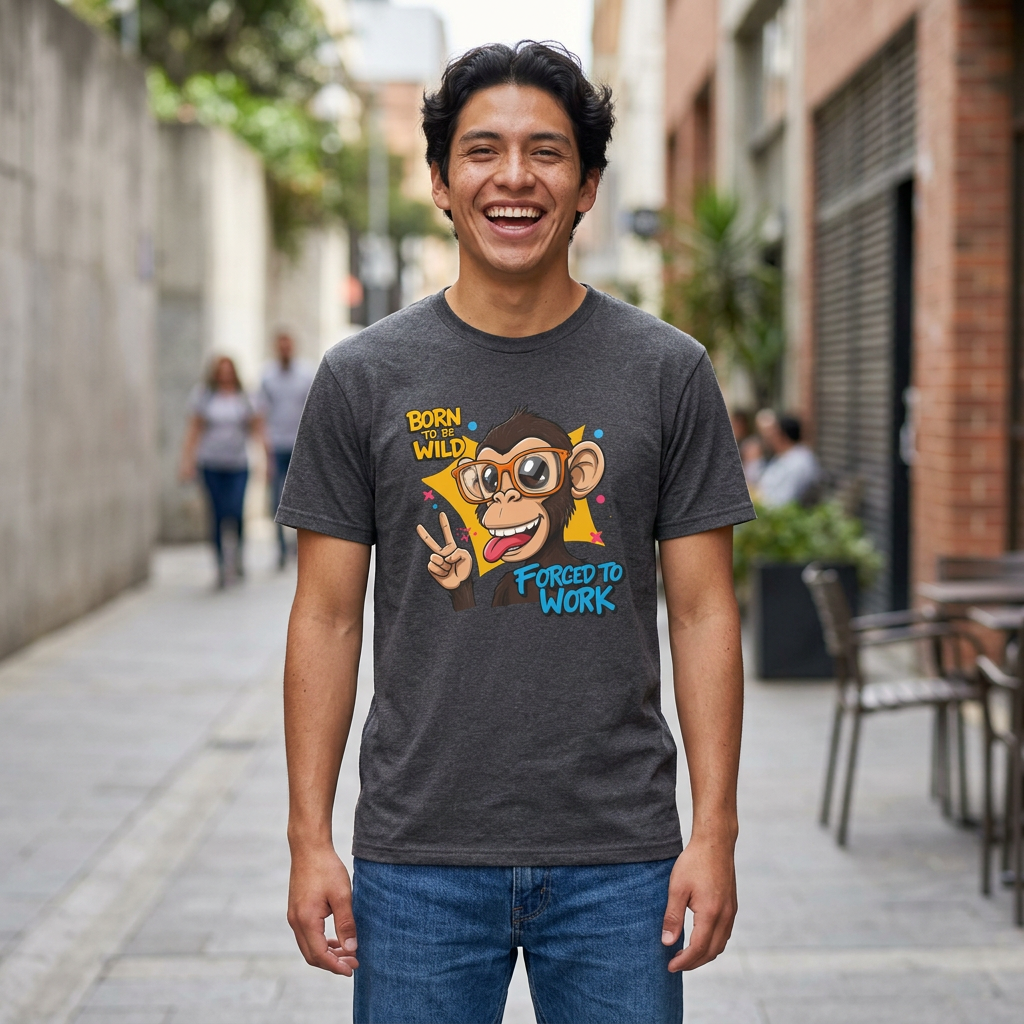 "Born to be Wild, Forced to Work" Funny Monkey Graphic T-Shirt