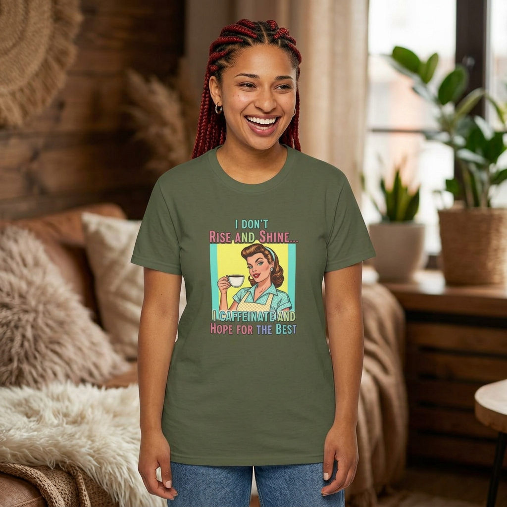 “I Don’t Rise and Shine… I Caffeinate and Hope for the Best” Coffee Retro Tee